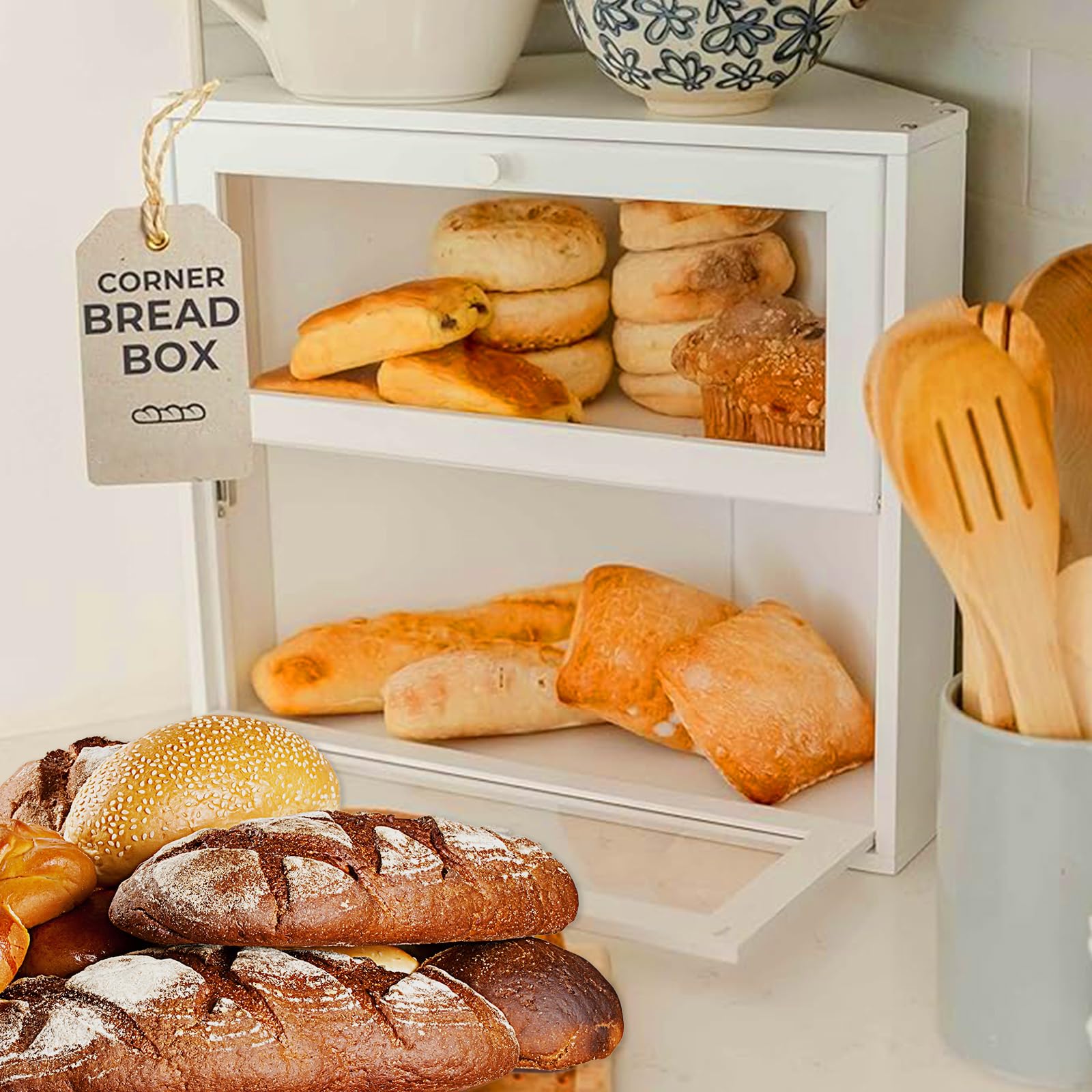 Sunhoo Boîte à Pain Pour Comptoir - Boîte à Pain Double Couche Extra