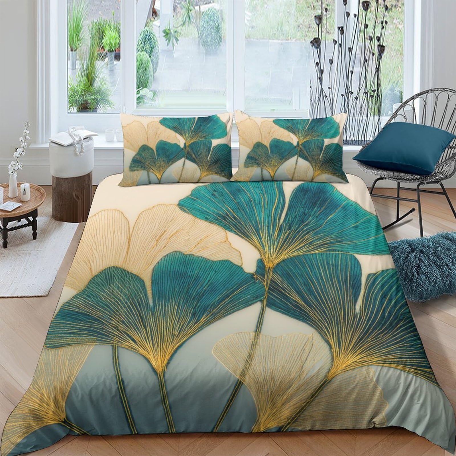 Ctjqhvkz Style-5 3D Printed Ginkgo Leaf Fitted Sheet Microfiber Soft Green Yellow Botanical Mattress Cover Bedroom Decor Single（135X200cm）