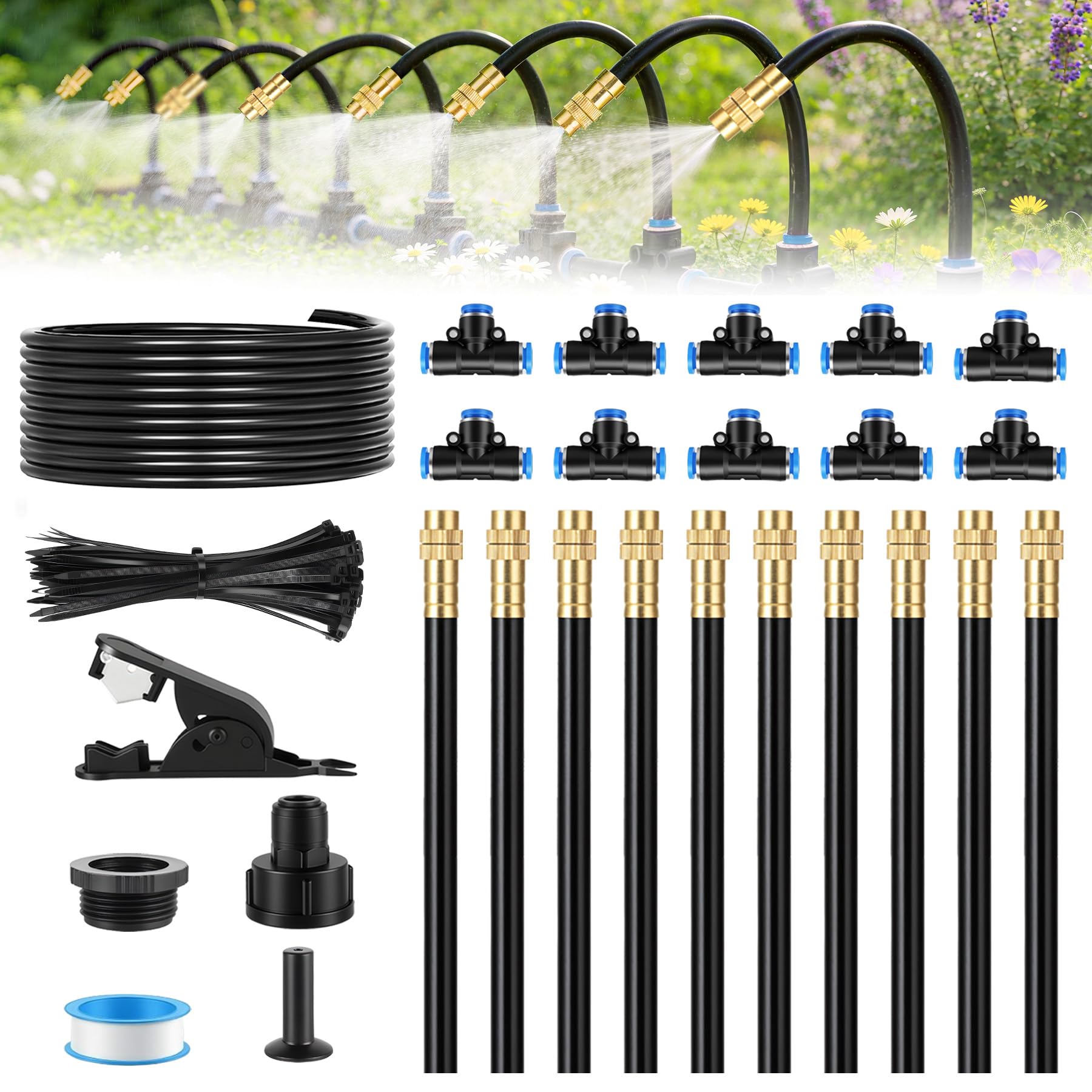 Forever Speed 360° Automatic Irrigation System Kit 10M,Garden Irrigation System with Adjustable Nozzles,Drip Irrigation System for Greenhouses,Gardens,Lawn,Balcony