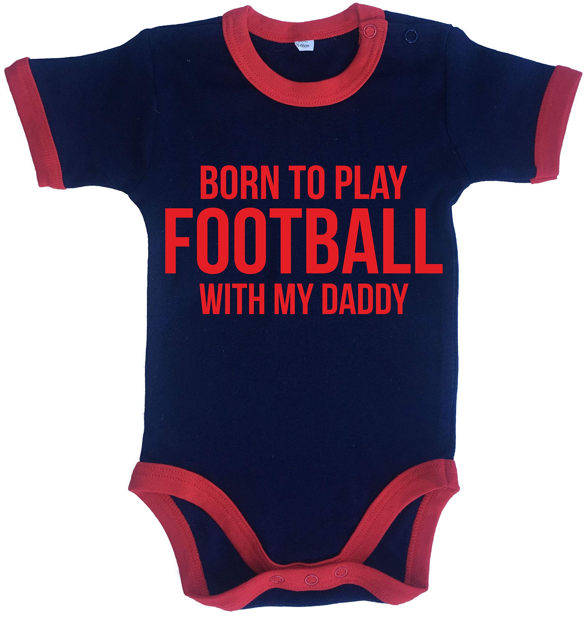 Edward Sinclair 6-12 Months 'Born to Play Football with My Daddy' Navy with Red Trim Bodysuit with Red Print