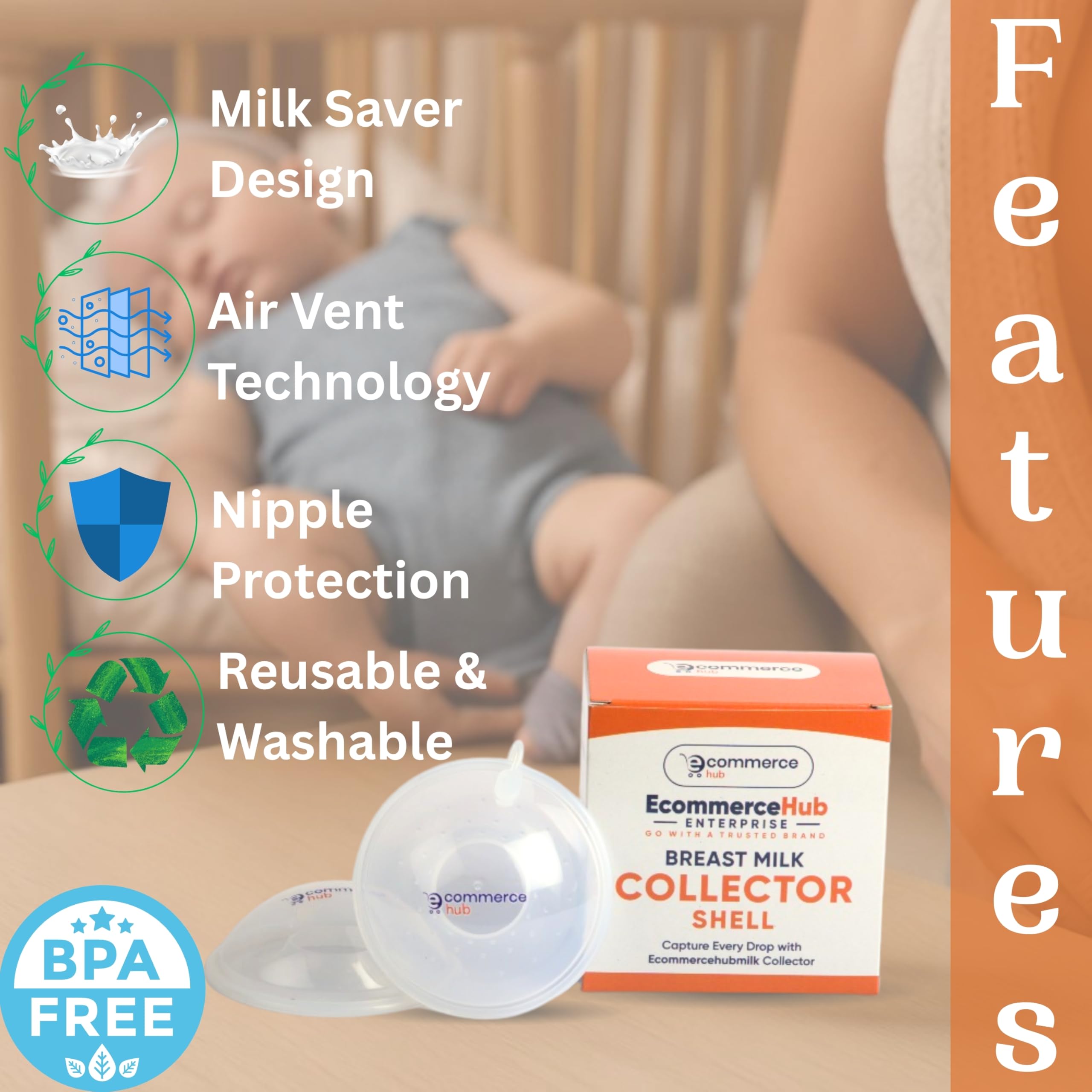 EcommerceHub Breast Milk Collection Shell, Breast Milk Saver, Protect Sore Nipples for Breastfeeding, Collect Breastmilk Leaks for Nursing Moms, 2-Pack Reusable Nipple Caps For Breastfeeding Mothers Soft and Flexible Silicone Material, Reusable & Washable Pack of 2 1
