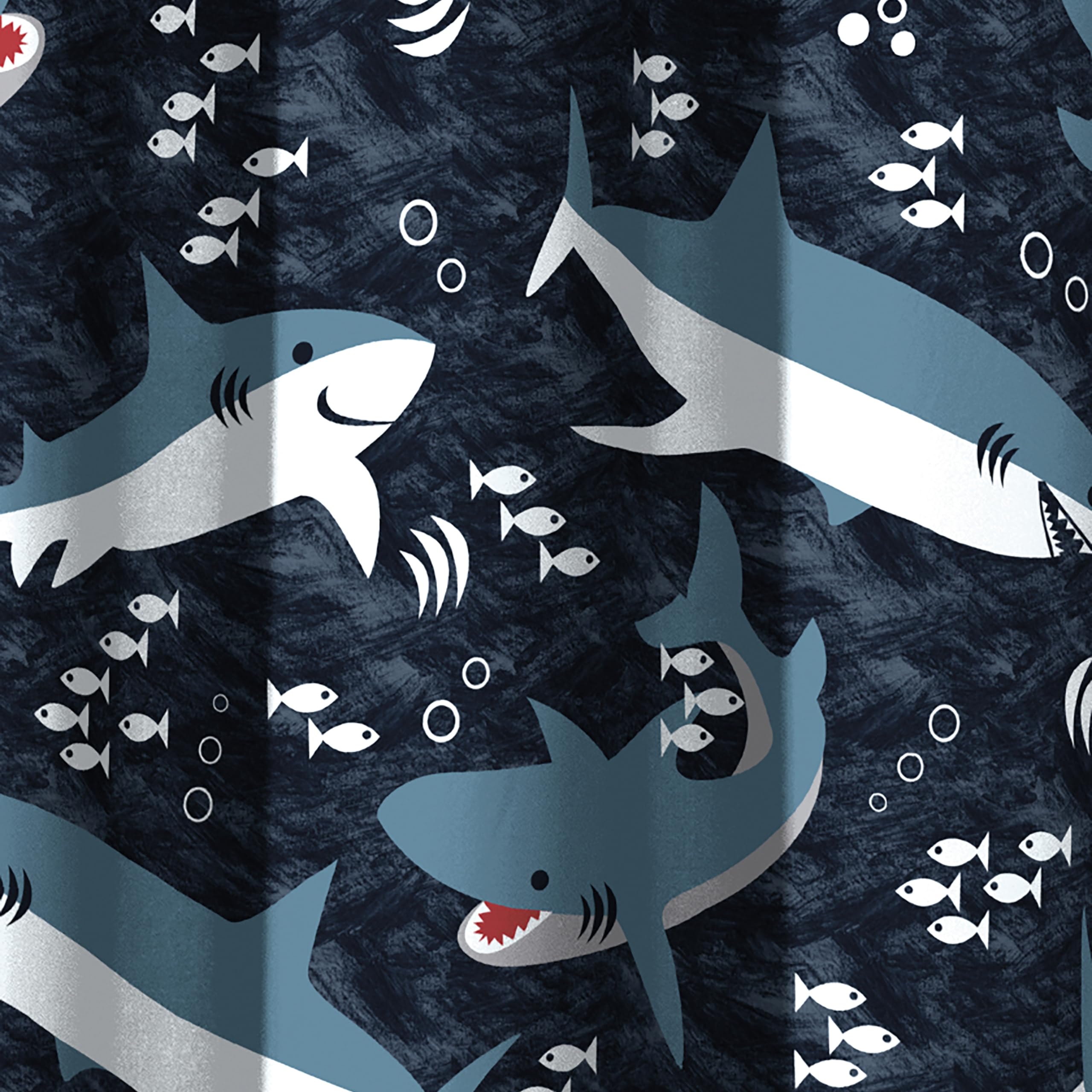 dream FACTORY Cortina de Ducha de Tela para niños, 72 Pulgadas de Ancho x 72 Pulgadas de Largo, Tiburones Azules