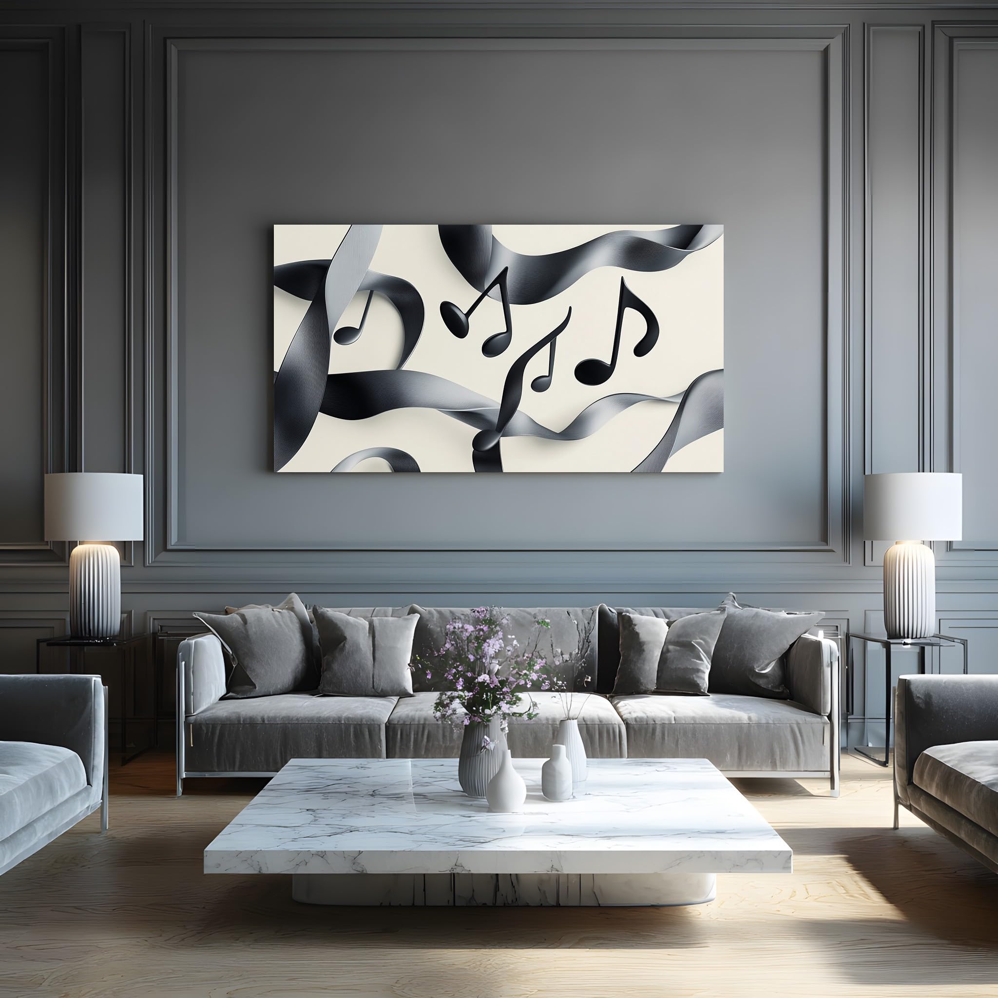 Generico Immagini su Tela Moderne Note Musicali Poster 50x100cm | per Soggiorno Grande Formato Quadri Nastri Astratti Quadro Tela Decorativa Vortici Eleganti Camera da Letto Stampe d'Arte