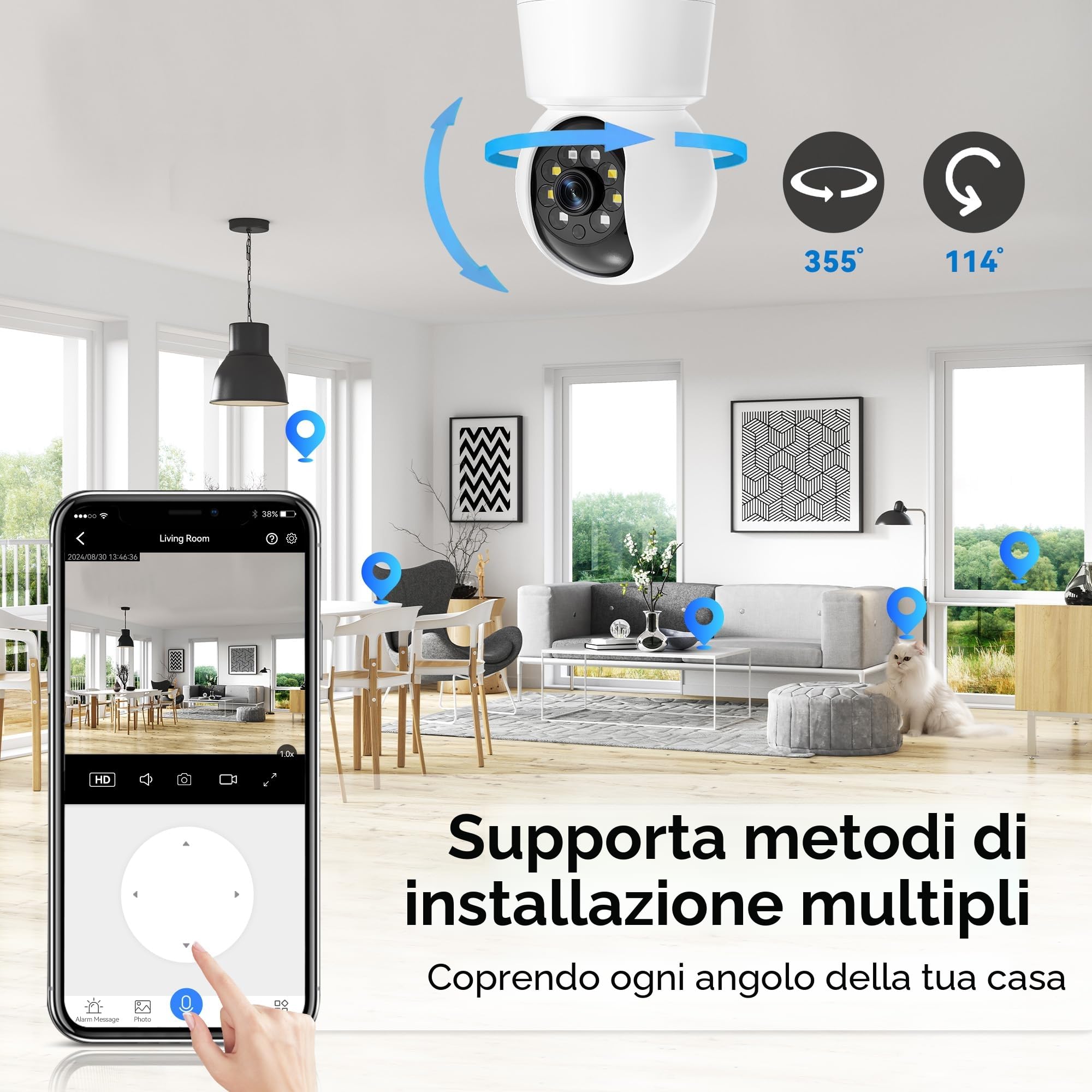 DOBO VR Cam Telecamera panoramica 360 Gradi Wi Fi Camera Spia Lampada Spy Cam casa 3W videosorveglianza videocamera Visione Notturna Interno sensore Movimento DOBO VR Cam Telecamera panoramica 360 Gradi Wi Fi Camera Spia Lampada Spy Cam casa 3W videosorveglianza videocamera Visione Notturna Interno sensore Movimento