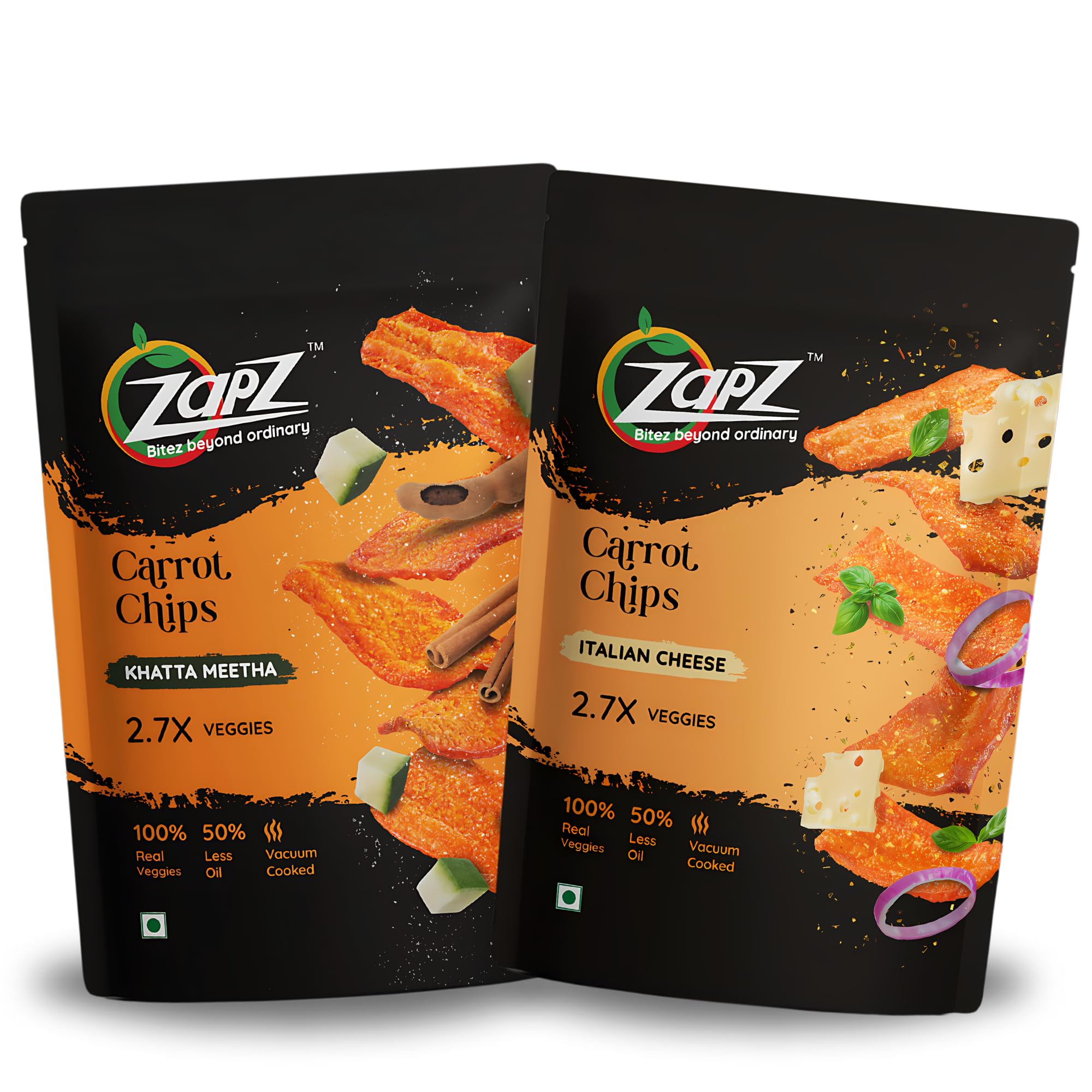 ZapZ Vegetable Chips Carrot Khatta Meetha X 1, Carrot Italian Cheese X 1 |Gluten Free | Vegan Friendly Snack | Low Fat | 50% Less Oil - Pack of 2 (B0D9HCXCMJ) Amazon Price History, Amazon Price Tracker