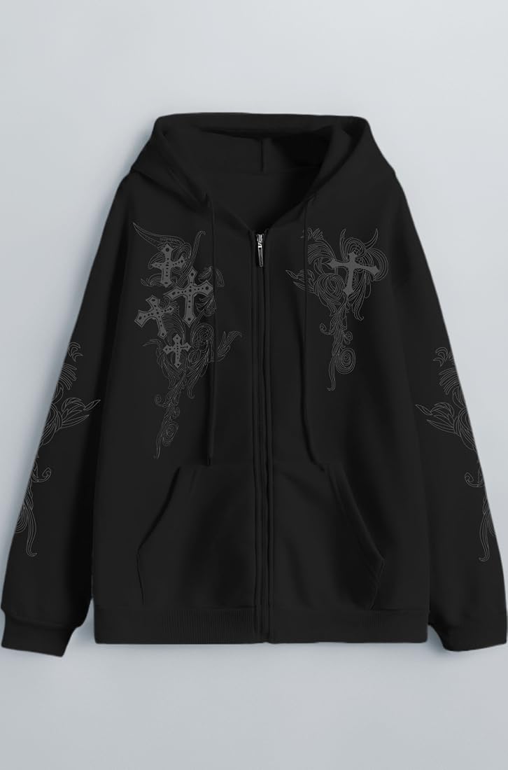 Buy Kelxjia Zip Up Hoodies Y2k Jacket Graphic Gothic Jackets