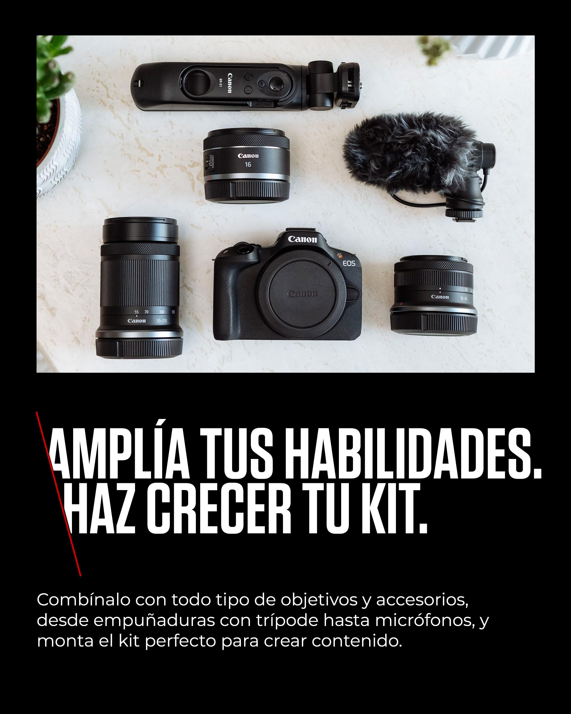 Canon EOS R50 Cuerpo Cámara Mirrorless + Objetivo RF-S 18-45 mm + RF 75-300mm Kit Doble Zoom -4 EV, Vídeo 4K 30 fps, Dual Pixel CMOS AF II, Pantalla Táctil de Ángulo Variable, Negro