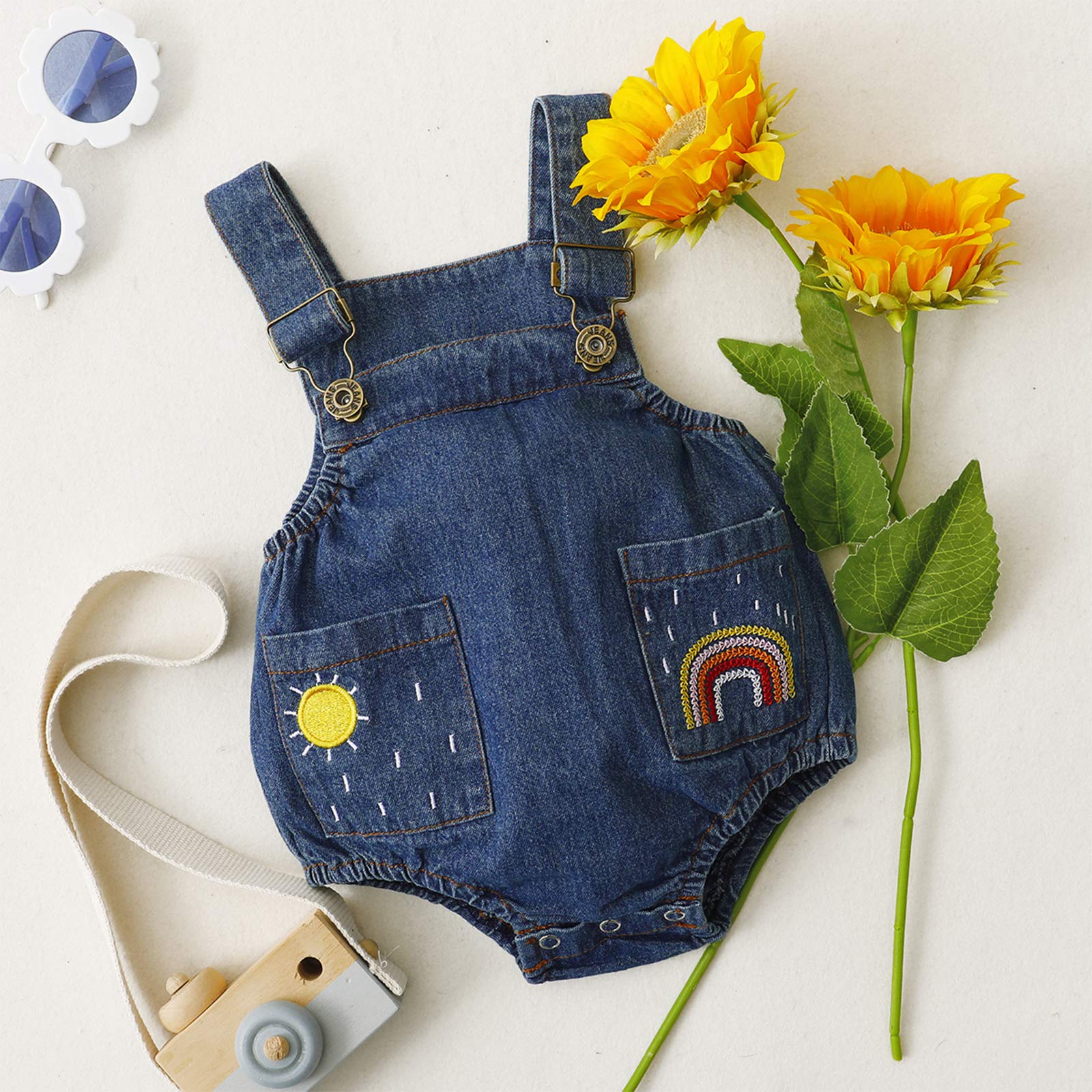 JLKGICF Newborn Baby Boy Girls Denim Romper Sleeveless Strap Jumpsuit Infant Jeans Overalls