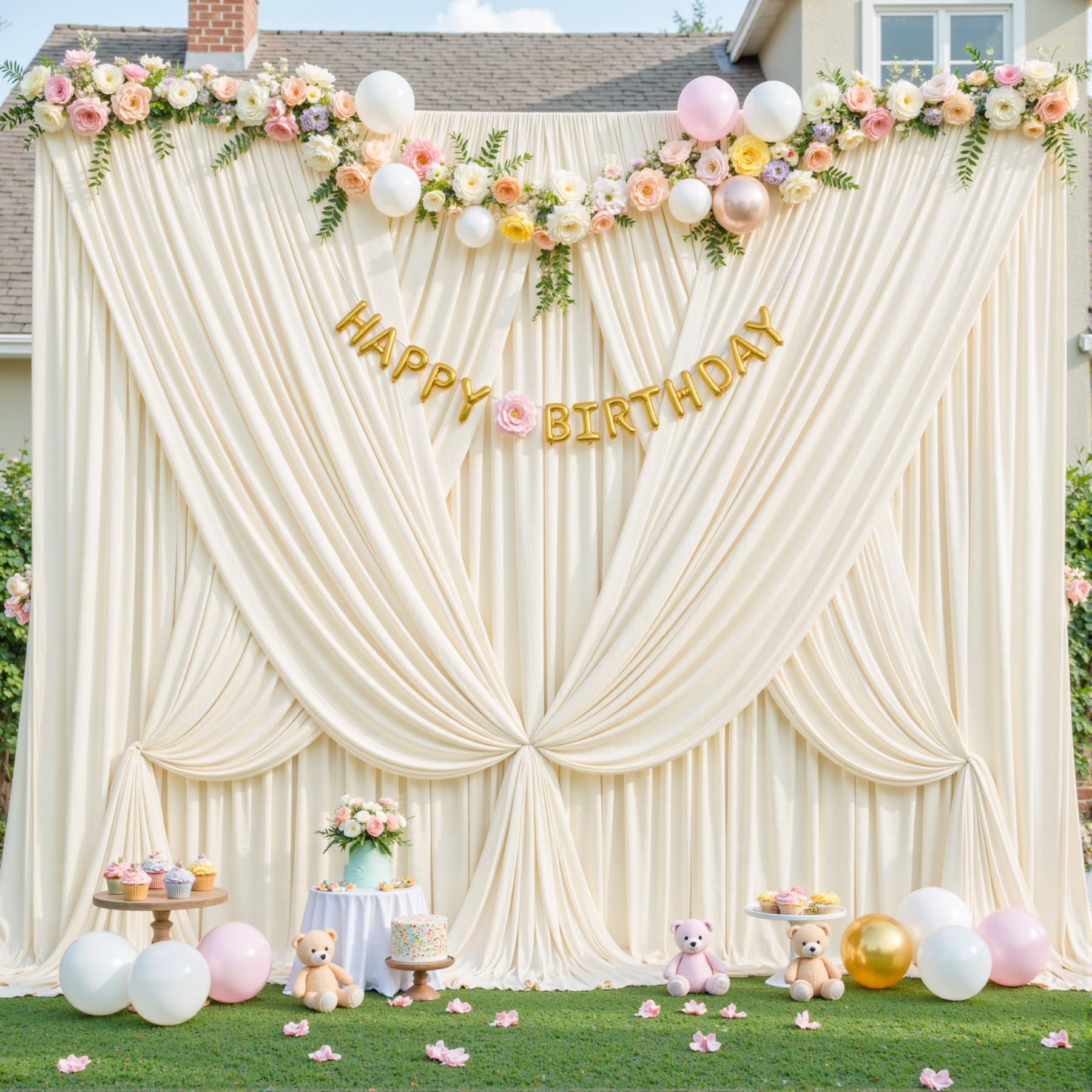10x10 Champagne Backdrop Curtain for Parties Wedding Baby Shower Wrinkle Free Photo Curtains Backdrop Drapes Fabric Decoration for Bridal Shower 5ft x 10ft,2 Panels — view 3