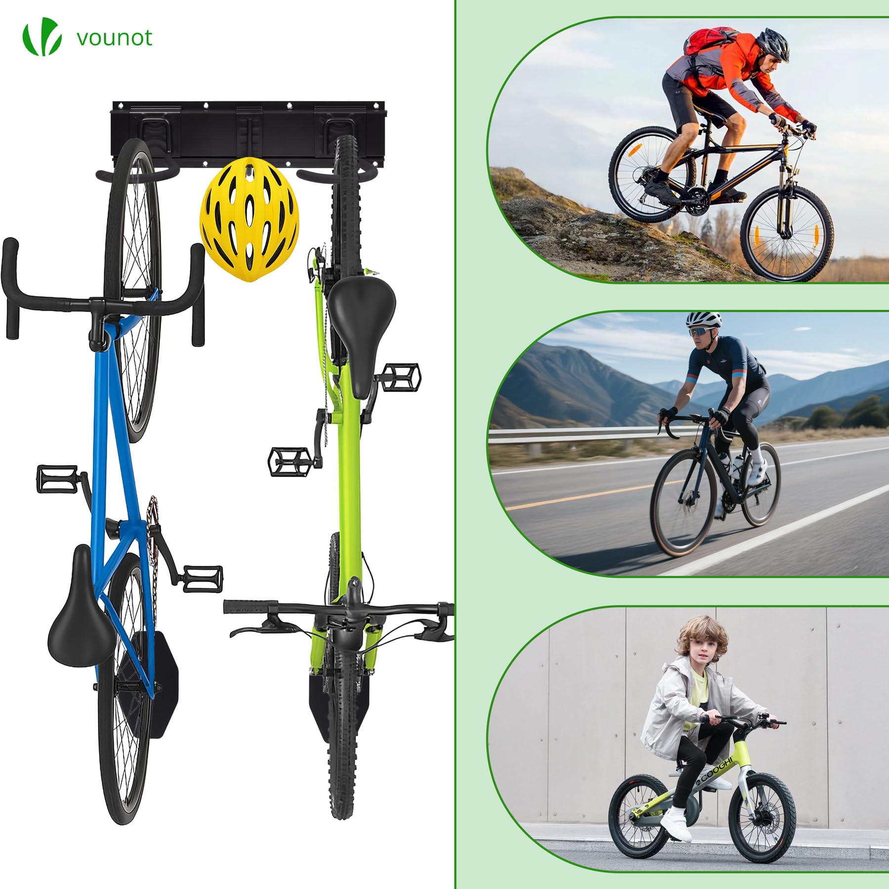 VOUNOT Porta Bici da Muro in Metallo per 6 Biciclette + 3 Caschi, Nero