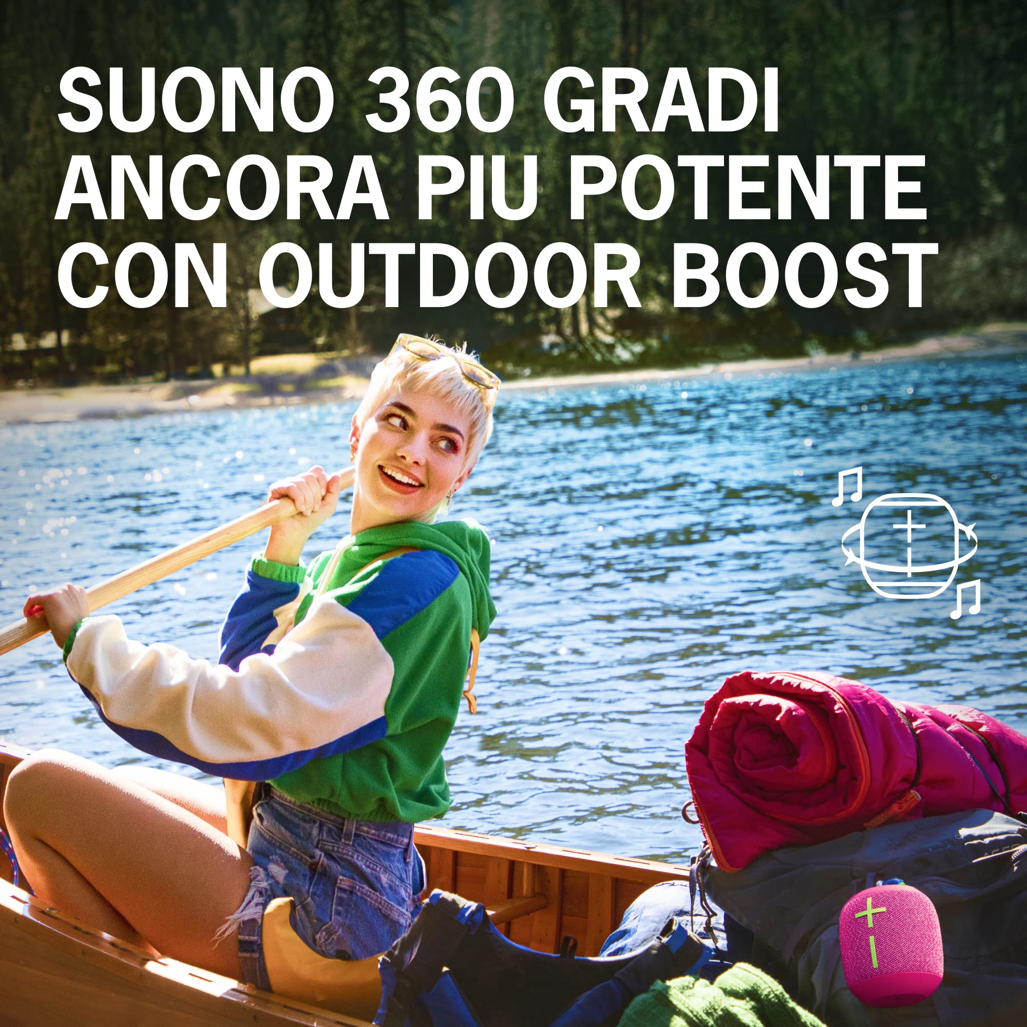 Ultimate Ears WONDERBOOM 3, Altoparlante Portatile Wireless Bluetooth, Suono a 360 Gradi con Bassi Profondi, Impermeabile, Antipolvere IP67, Galleggiante, Portata 40 m - Rosa