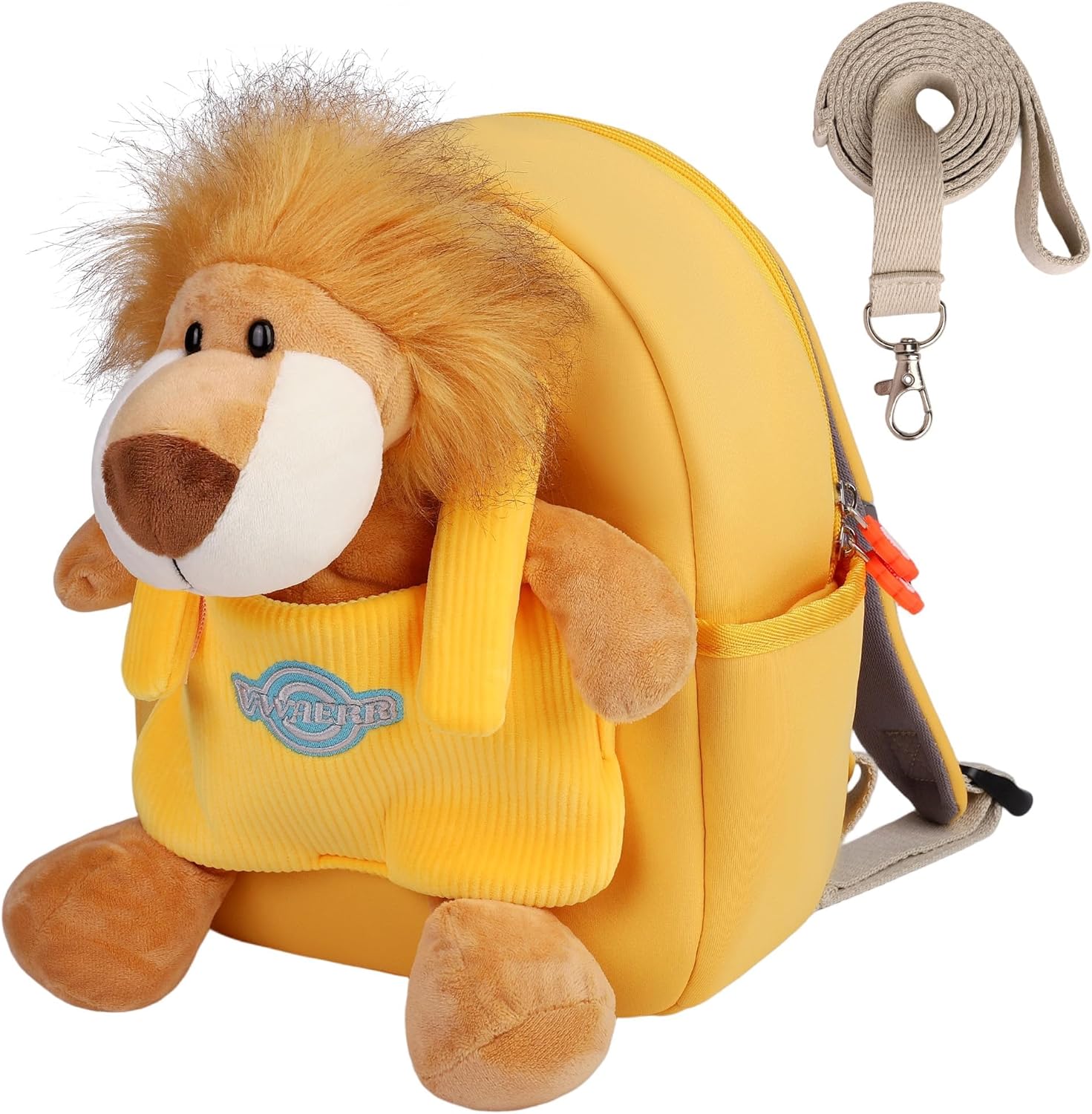 VWAERR Toddler Lion Backpack Boy Birthday Gift with Detachable Lion Doll & Leash Preschool Backpack with Stuffed Animals for School Travel, Age 2-6