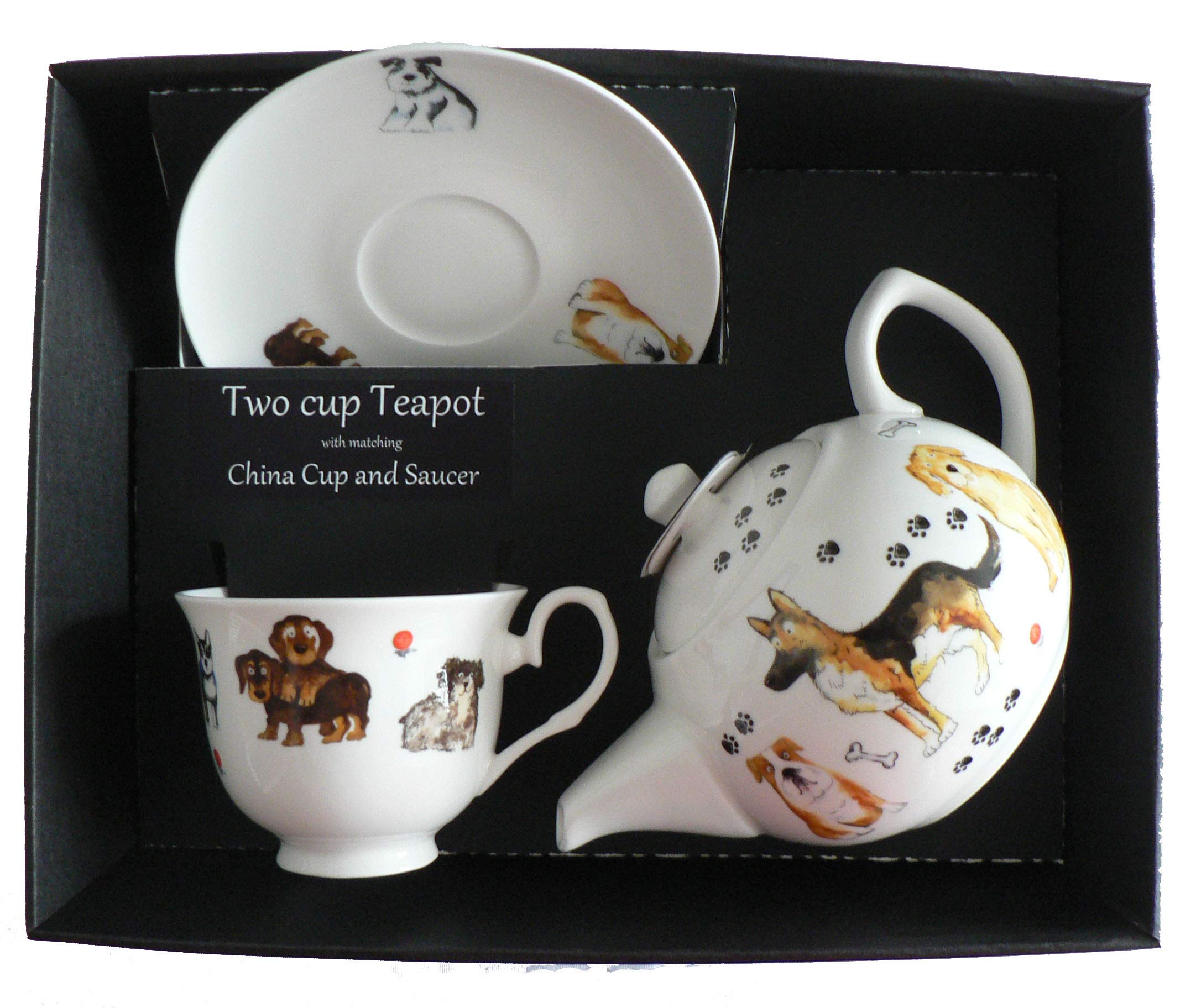 Dog Teapot cup and saucer gift set - Porcelain teapot, with fine china cup & saucer in gift boxed package