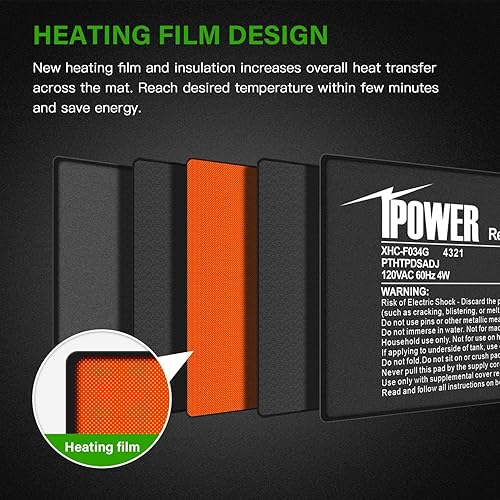 Vista 76 de iPower Almohadilla térmica para reptiles de 4 x 7 pulgadas con termostato ajustable, calentador debajo del tanque, tapete térmico para tortugas