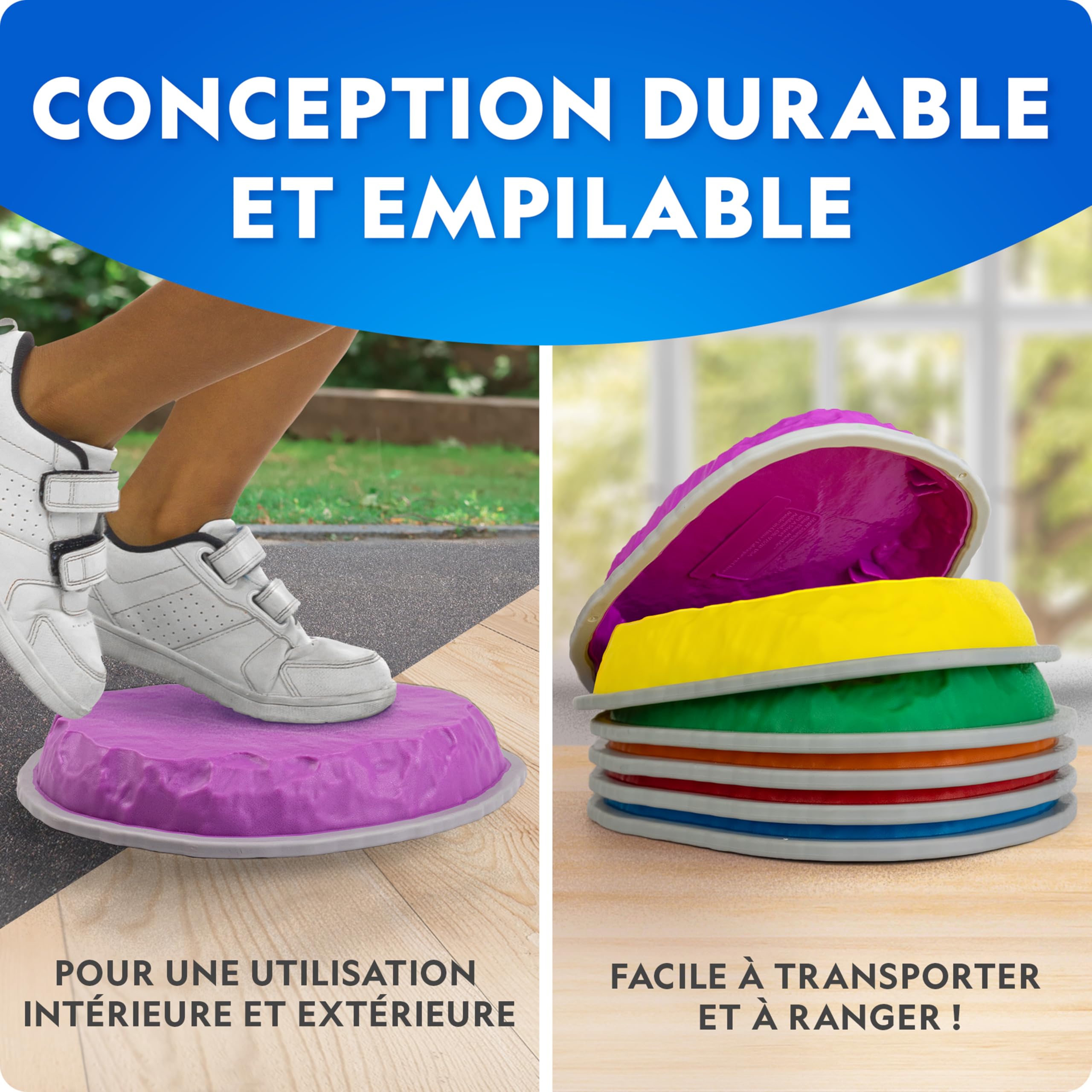 Blue Marble National Geographic Pierres d’Équilibre pour Enfants - 10 Pierres Antidérapantes Durables pour Développer la Motricité Globale et l’Équilibre