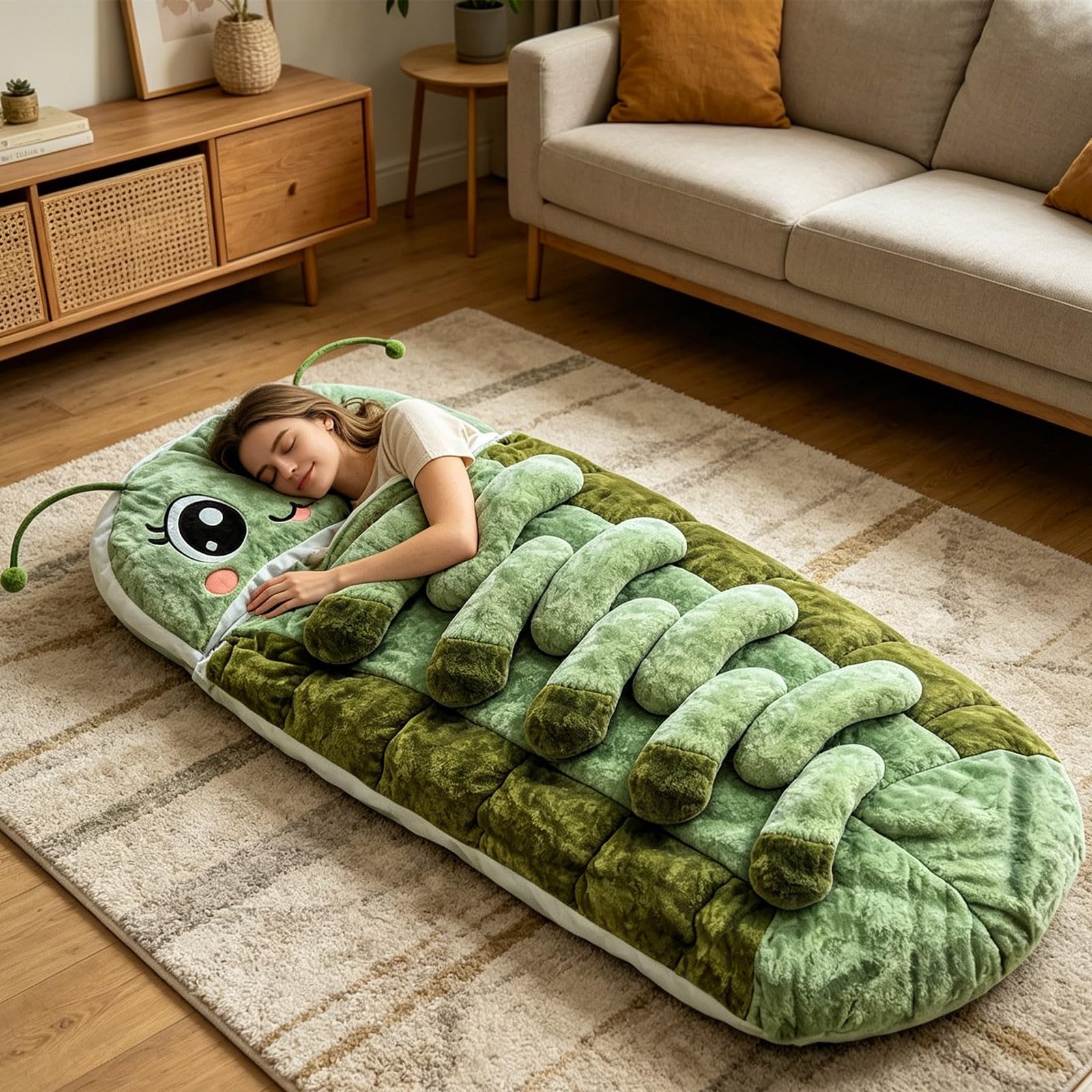 Hugging Caterpillar Schlafsack für Erwachsene, Plüsch Cocoon Lounge Pod mit verstellbarer Zugschnur