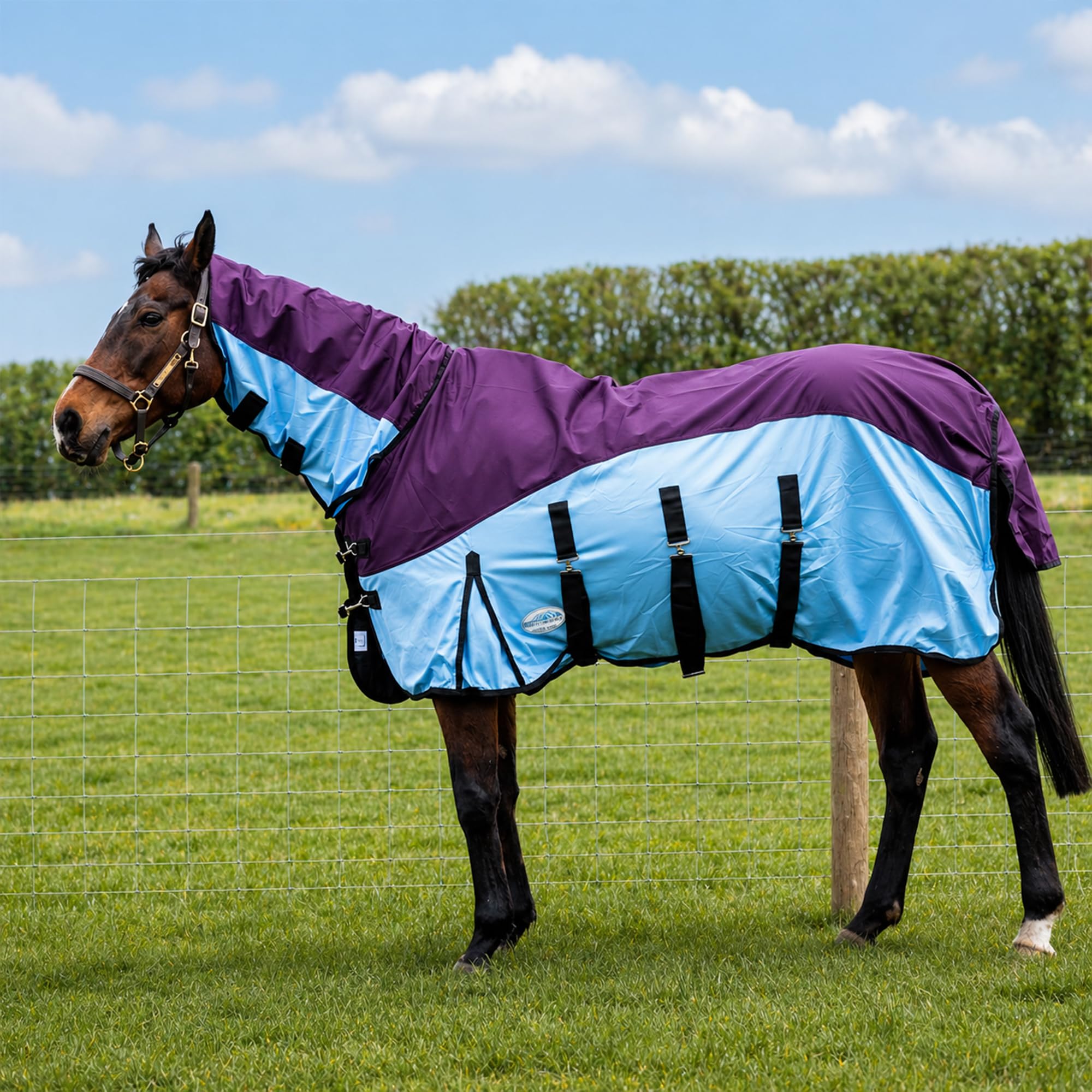 Equitack 600D Fly Rug for Horses, 6’0” | Mesh Fly Sheet Lightweight UV & Light Rain Protection with Full Neck | 2-in-1 Waterproof Fly Mesh Rug, (Burgundy/Blue) — image 1