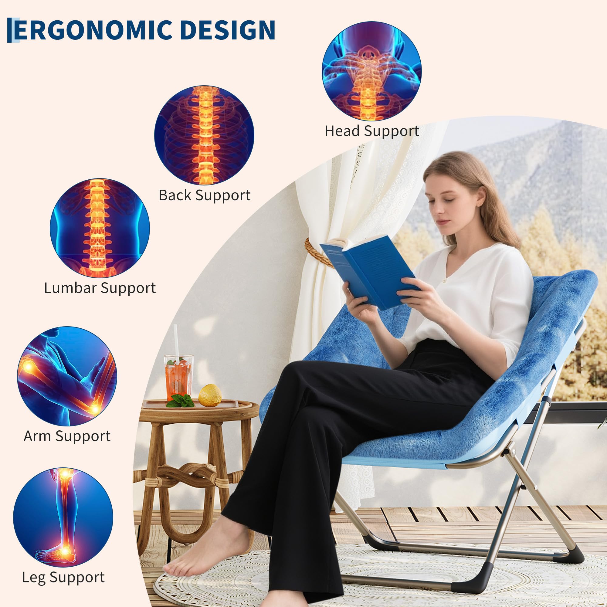 Sillón Plegable De Interior, Sillón De Salón Mullido y Afelpado, con Estructura Metálica Resistente, Sin Necesidad De Montaje, Ideal para Apartamentos, Dormitorios y Oficinas