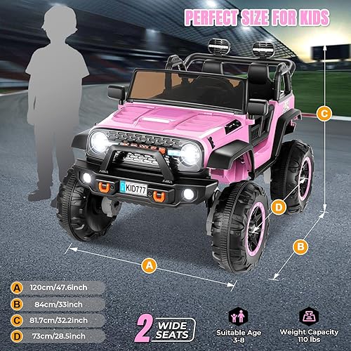 Miniatura 4 de Hikole Auto de paseo de 24 V para niños, camión eléctrico de 2 plazas con control remoto, motor potente de 4 x 100 W, conmutable 4WD2WD, faro LED y