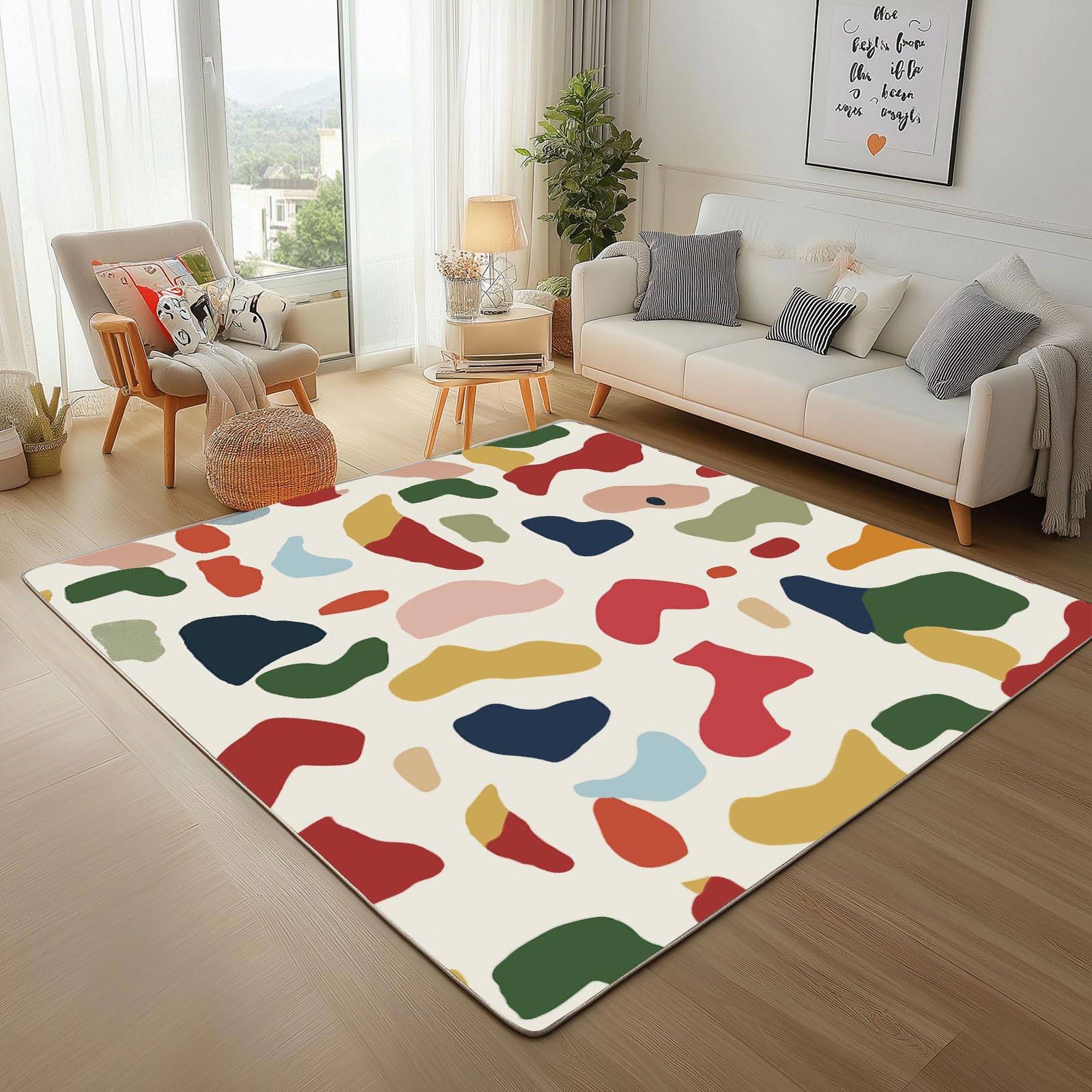 Tapis Salon Moderne 160x230 Moelleux à Poils Ras Lavable et Antidérapant
