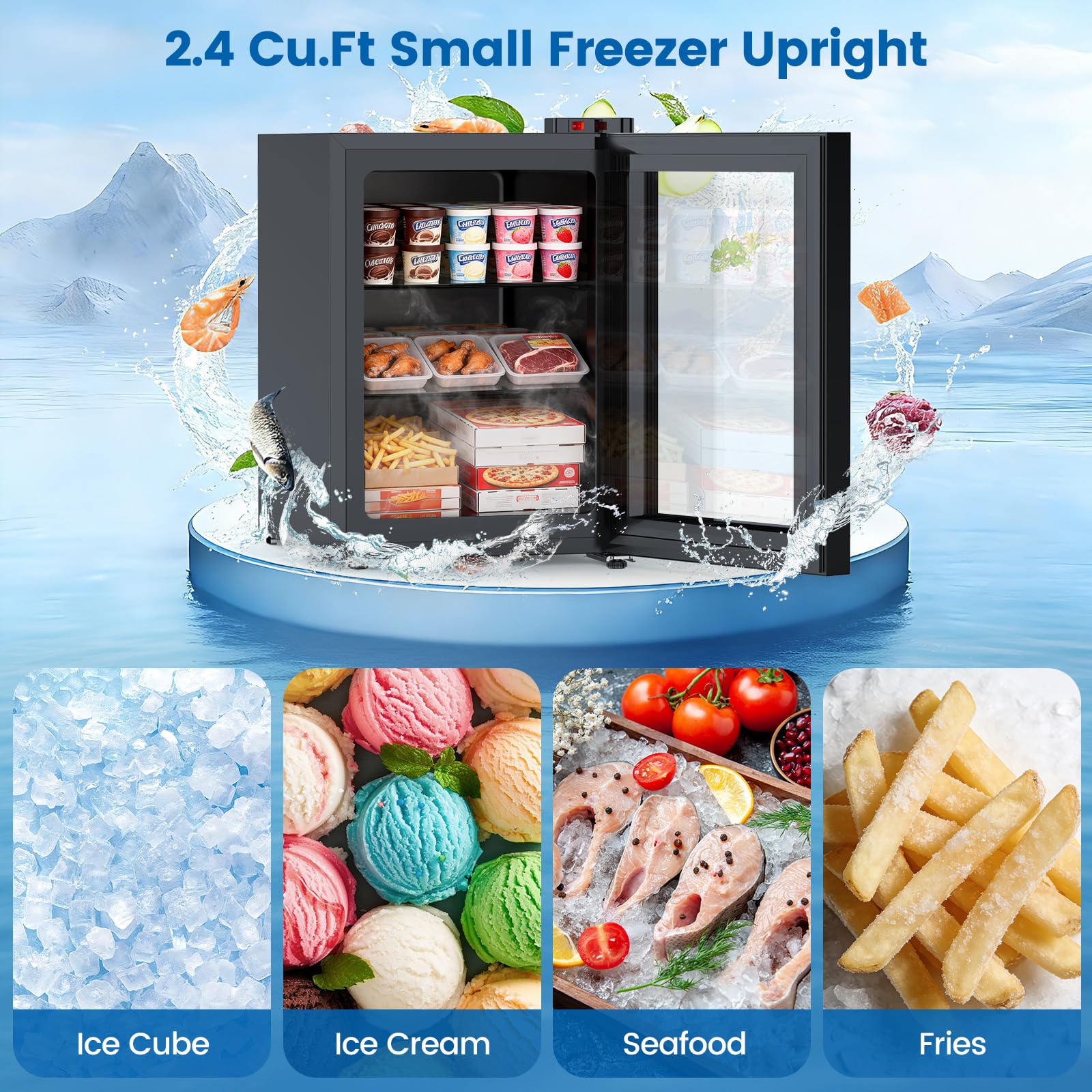 Kndko 2.4 Cu Ft Mini Freezer With Display Glass Door, 7 Adjustable Temperature Settings -10°F To -18°F, Upright Small Freezer With Removable Shelves Perfect For Ice Cream on Fridge.com - View 2