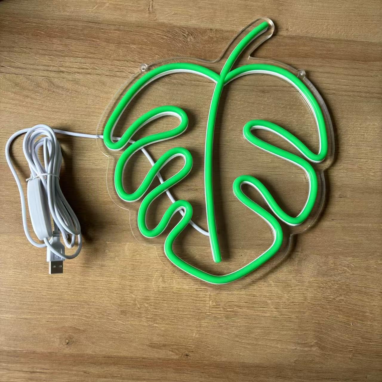 Hello Summer Enseigne néon verte Feuille de Monstera LED Plante Néon Monstera