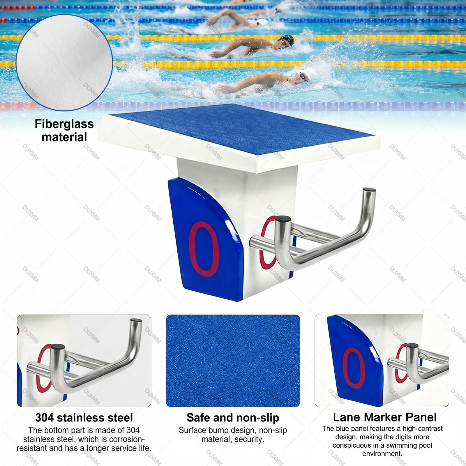 Tavola da immersione resistente, piattaforma standard per immersioni in piscina, base in acciaio inox, superficie antiscivolo, design inclinato a 15° per stadi, piscine private e uso commerciale
