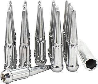Wheel Accessories Parts 20 Pcs M14x1.5 Thread Lug Nuts Spike Spline Solid Metal Truck Spline 4.40" Long Chrome Fits 1990-99 Chevy C1500 GMC 1500 2012-18 Ram 1500 2019+ Ram 1500 Classic