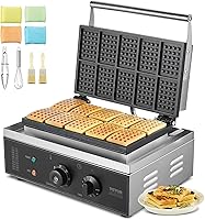 Vista 11 de VEVOR Gofrera Comercial, Máquina de Gofres de Doble Cabezal Redonda, Gofrera Belga de Acero Inoxidable Antiadherente de 2460W con Control