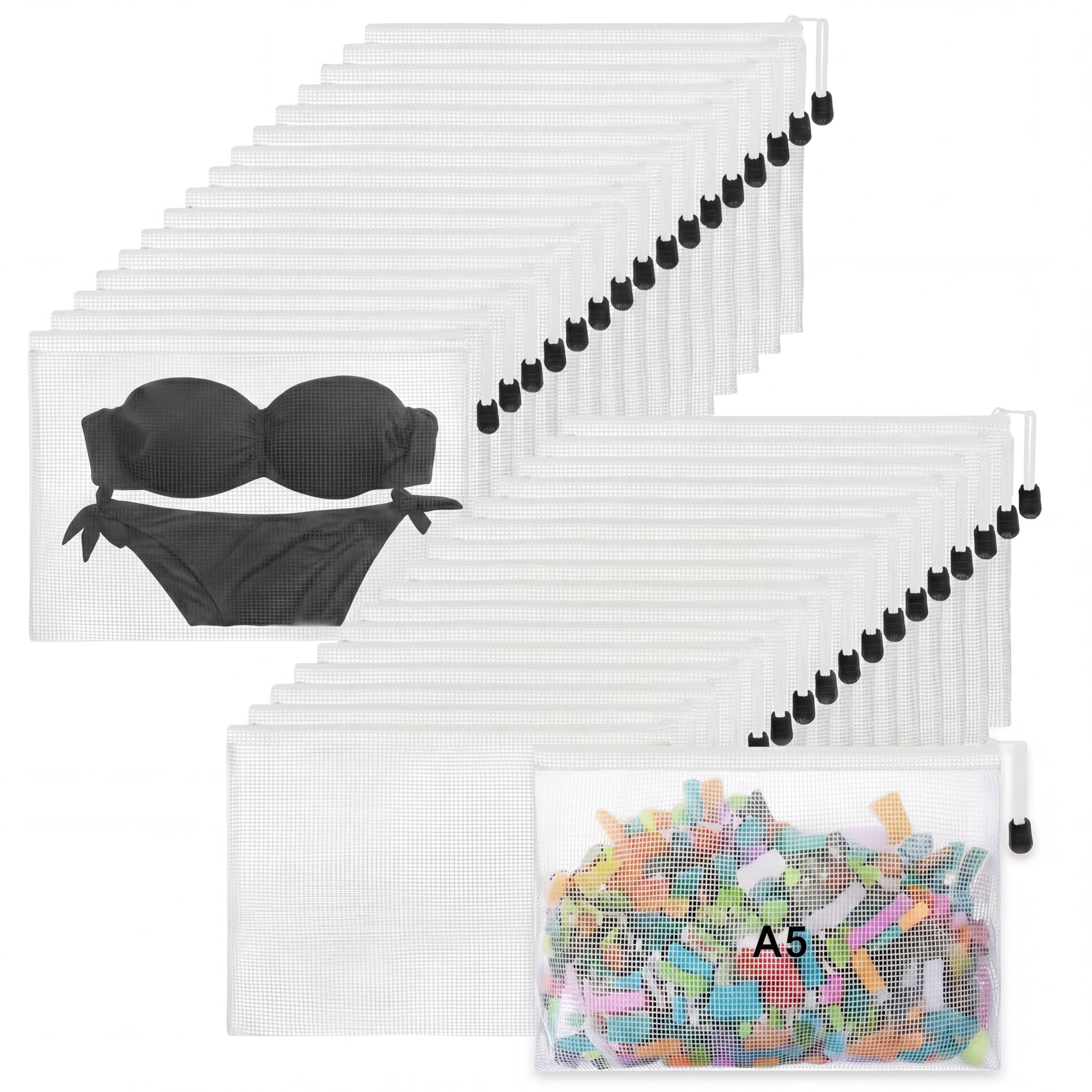 Jetec 32 Pcs Mesh Zipper Bags Bikini Organizer,White,9 x 7 Inch