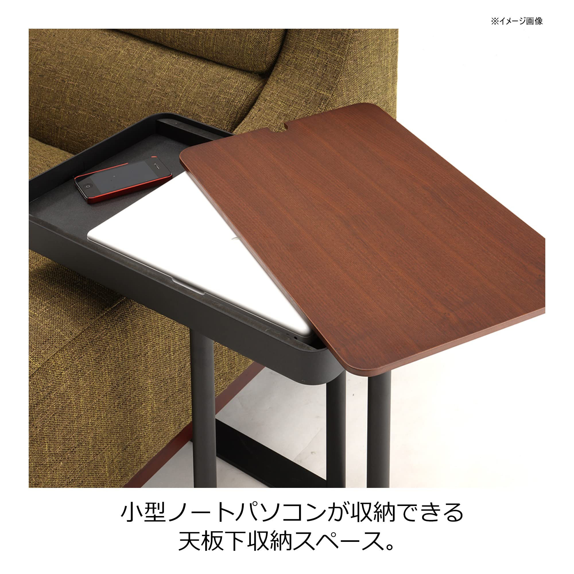 TOCOM サイドテーブル ウォールナット突板天板 ダークブラウン色 幅35cm 高さ48cm マルコ SST-520