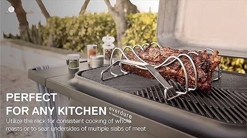Miniatura 5 de Everdure Rejilla para ahumar y asar a la parrilla, de acero inoxidable para parrilla de carbón o ahumador con asas de fácil agarre, ideal para