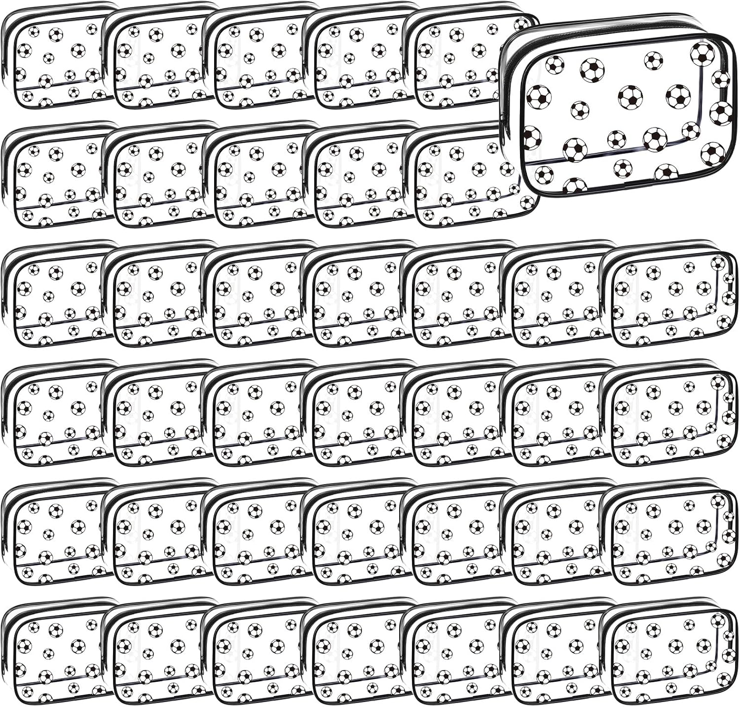 Kacctyen 36 Pcs Soccer Clear Makeup Bag with Zipper Bulk Sport Goodie Clear PVC Pouch Organizer Waterproof Travel Case for Woman Team Gifts Birthday Decorations Supplies