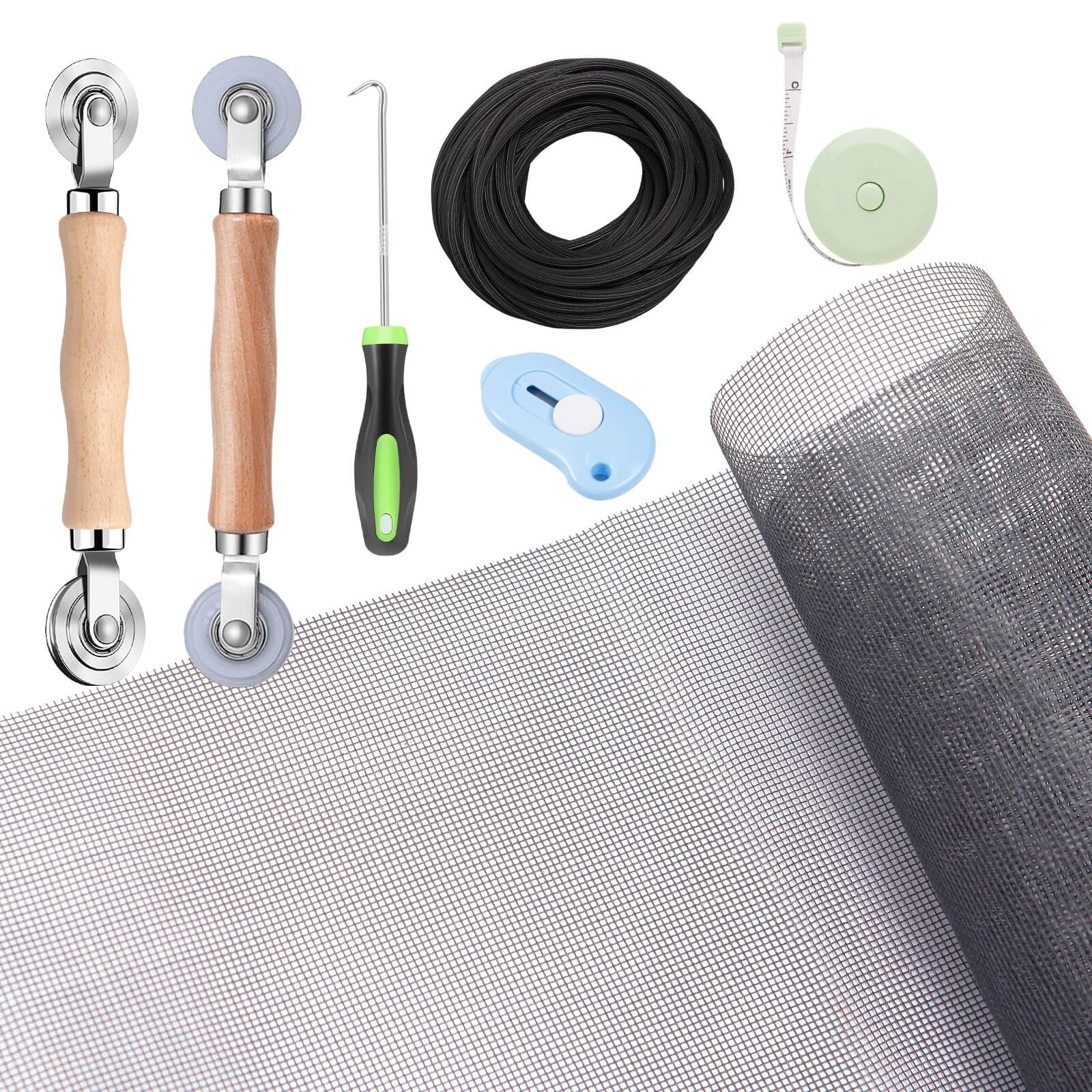 Tooltriz Windows Screen and Screen Door Repair Kit - 48"x118" Fiberglass Mesh Gray with Rolling Tool/Hook/Ruler/Cutter/Spline - Window Screen & Sliding Screen Door Replacement for Windows,