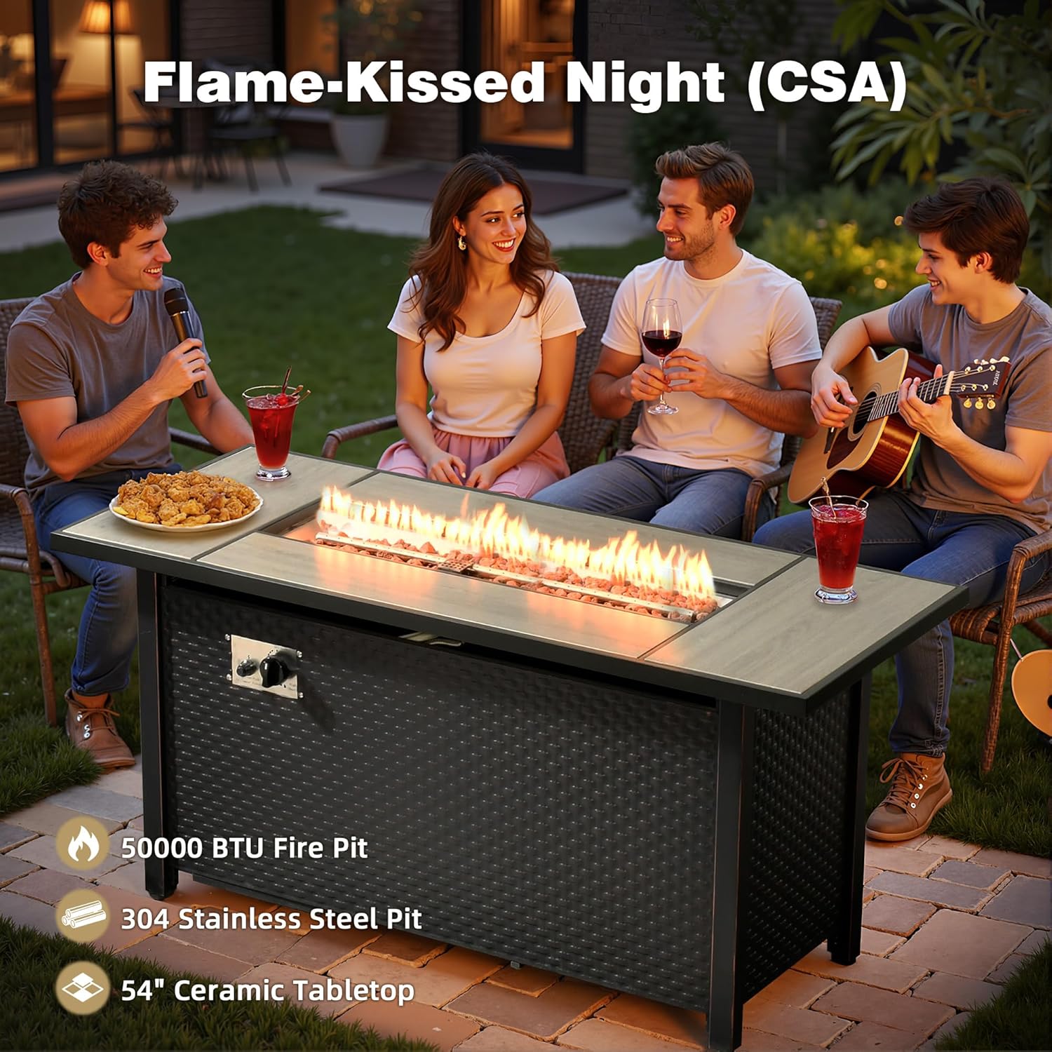 CAODOC 11-Piece Outdoor Sectional Sofa Set w/ 54" Fire Pit – L-Shaped Wicker Patio Furniture, Deep Seating & Swivel Rockers,Black