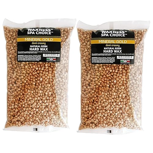 Waxness Spa Choice - Cuentas de cera dura cremosa de oro mineral, 2.2 libras, paquete de 2 unidades