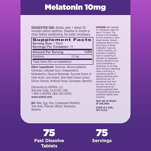 Miniatura 6 de Natrol Melatonina, fresa, 10 mg, 75 comprimidos