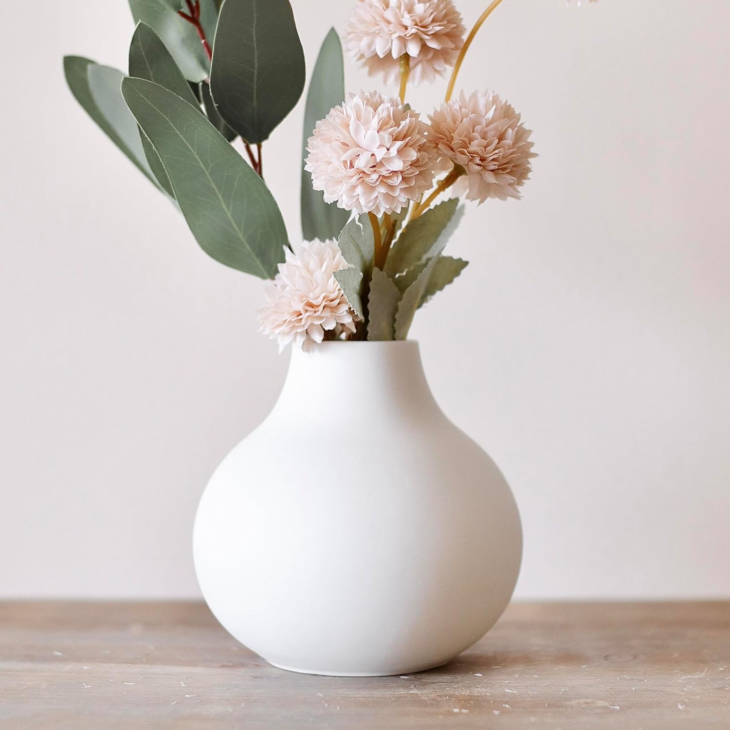 Carrot's Den White Round Vase - Minimalist Nordic, Japandi, Mid Century Modern Home Decor | Table Centerpiece, Wedding, Living Room, Bookshelf, Office, Modern Home, Entryway, Console (White) - Image 7