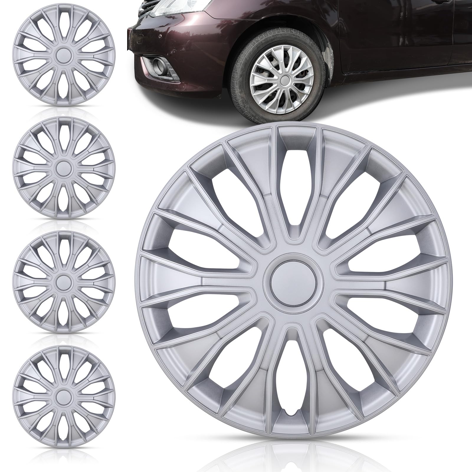 AUTOWIKI 4-Pack 15' Wheel Rim Cover Hubcaps Universal Wheel Cover