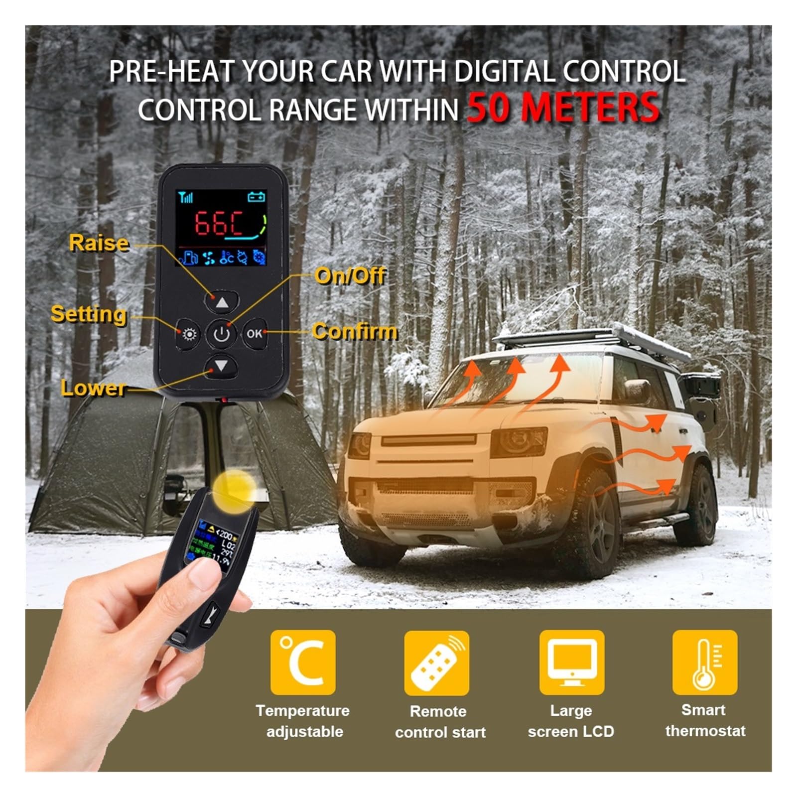 12V 6KW Podgrzewacz Paliwa Diesel Płynny Benzyny Przełącznik LCD Tłumik + Pompa Wody Urządzenie Ogrzewania Postojowego Do Ciężarówek Van Samochodów Łatwy w instalacji(One-way remote)