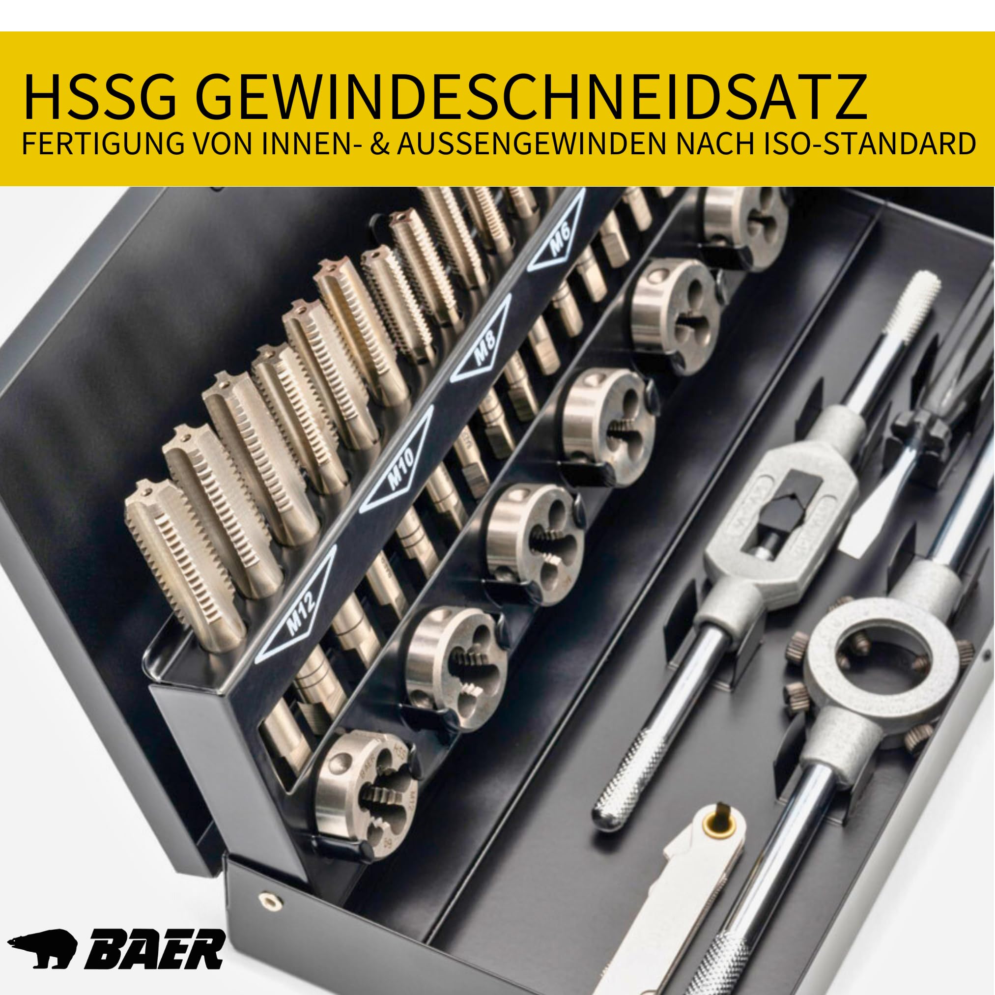 BAER HSS M3 M12 Tap Set, Inner Thread + External Thread