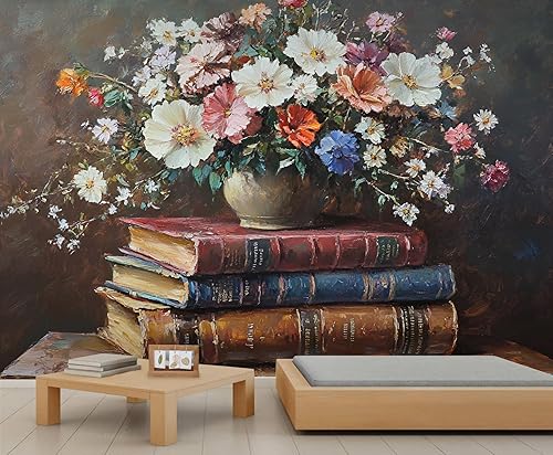 Miniatura 22 de Mural de pared floral retro, papel tapiz rústico floral de bar, flores abstractas 3D, impermeable, para cafetería, restaurante, sala de estar,