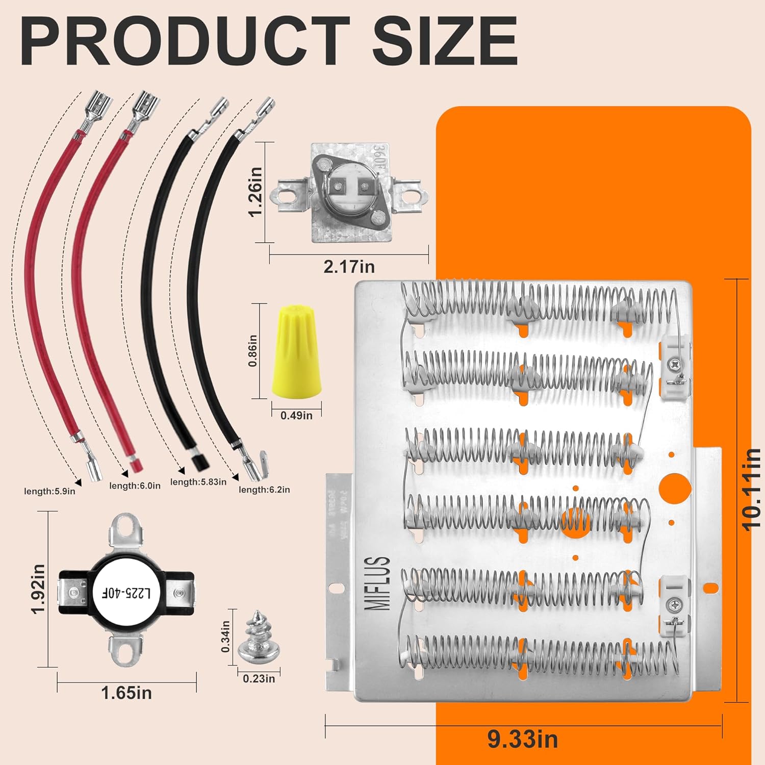【Upgraded】964p3 61927 Dryer Heating Element Kit for Speed Queen,Replaces 964P3 61927 503978 510329 Maytag Amana Dryer Parts Compatible with ADE35RGS173TW01,ADE3LRGS171TW01 Models by MIFLUS