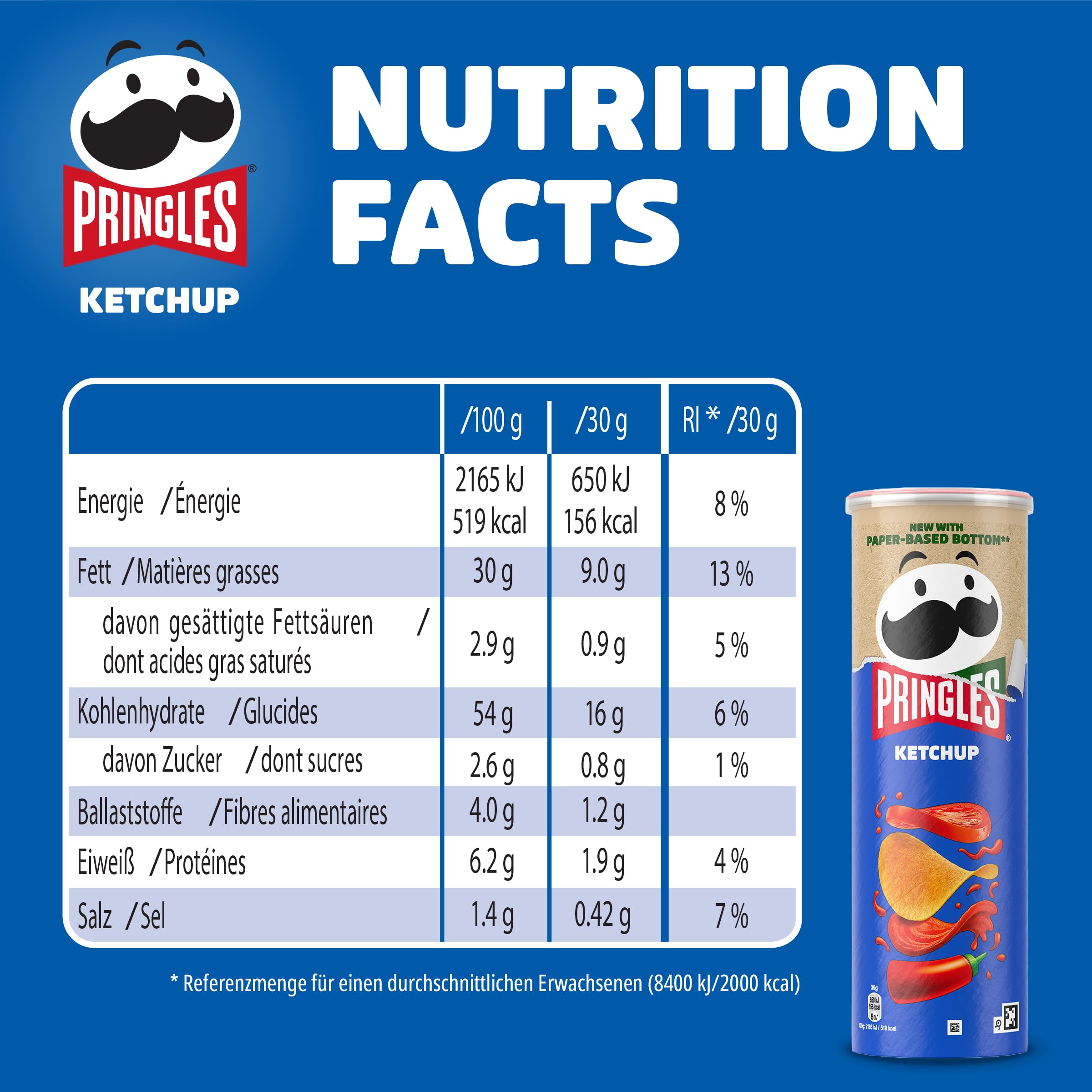 Pringles Ketchup (8 x 165 g) – der unwiderstehliche Snack-Klassiker in der praktischen Dose – knackige Chips mit Ketchup-Geschmack – Pop. Play. Eat.