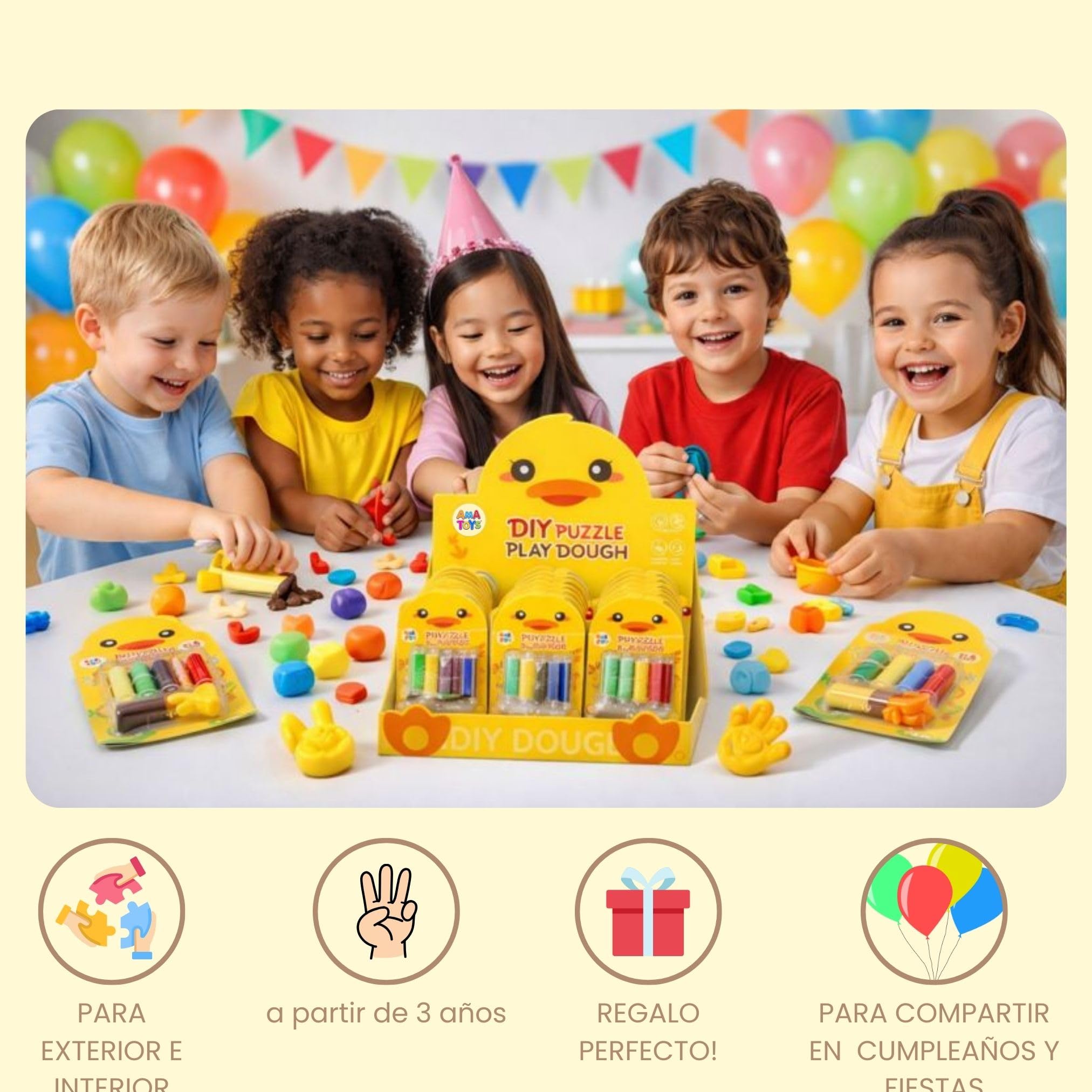 Plastilina con Moldes para Niños - Pack de 12 - AMATOYS - Mini Kit de Manualidades para Cumpleaños, Piñatas, Colegio y Detalles Fin de Curso - Regalitos para Invitados (Pato) — view 5