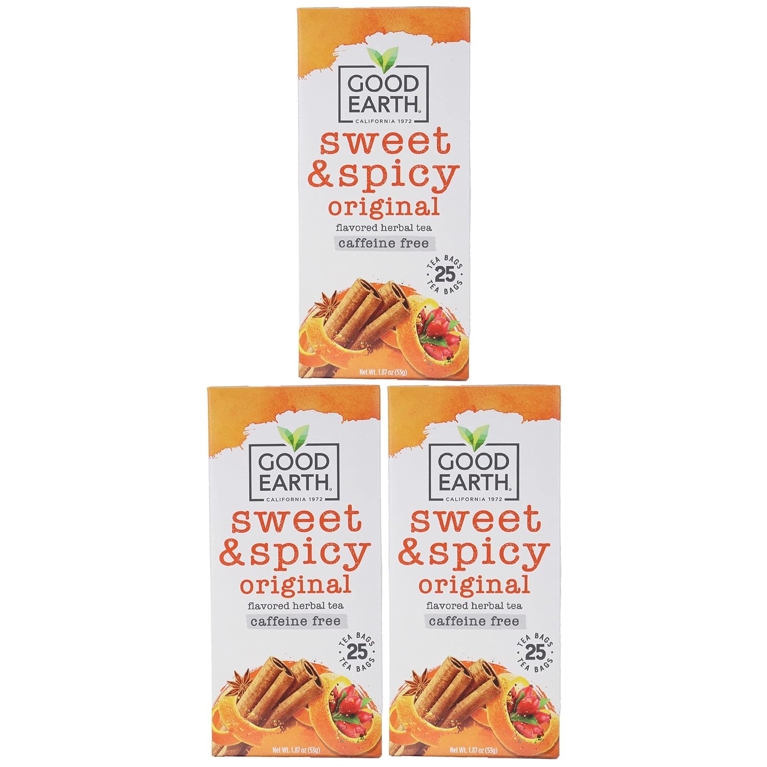 Good Earth Caffeine Free Original Herbal Tea, Sweet & Spicy 25 Bags 3 Pack, Total 3-1.87oz(53g)