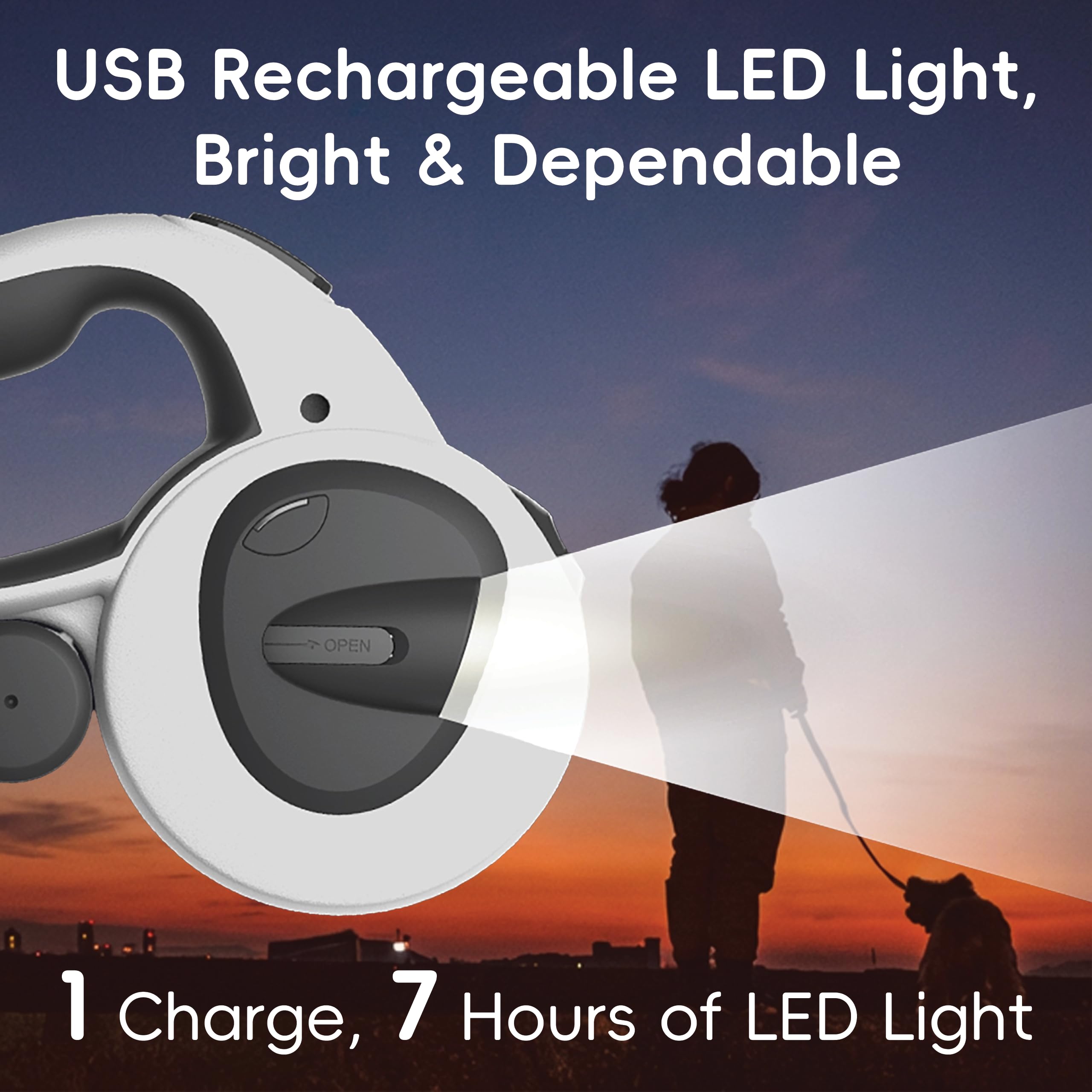 Correa retráctil de 16 pies con luz LED, correa resistente para perros pequeños, medianos y grandes de hasta 66 libras, sin enredos de 360°, dispensador y bolsas para excrementos