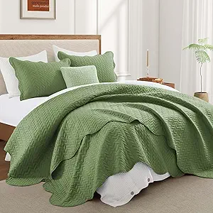 IR Imperial Rooms Queen Quilt Bedding Set Size (90" x 96") + 2 Pillow Shams (20" x 26"+ 2") - 3 Pcs All Season Lightweight Reversible Microfiber Coverlet Embossed Quilt Bedspread (Olive Green)