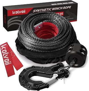 Kolvoii Synthetic Winch Rope Kit, 1/4 inch x 50ft 8500lbs Winch Cable with Steel Hook, Protective Sleeve and Winch Cable Stopper for ATV UTV Off-Road Vehicle etc(Grey Rope, Black Hook)