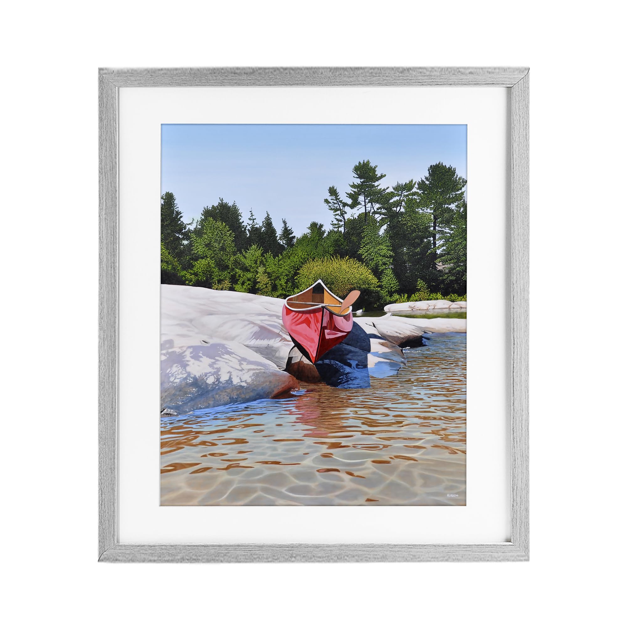 Stupell Industries Farmhouse Gray (Textured) Canoe At Water's Edge Nature, 17 X 21 Inch Framed Print Under Glass